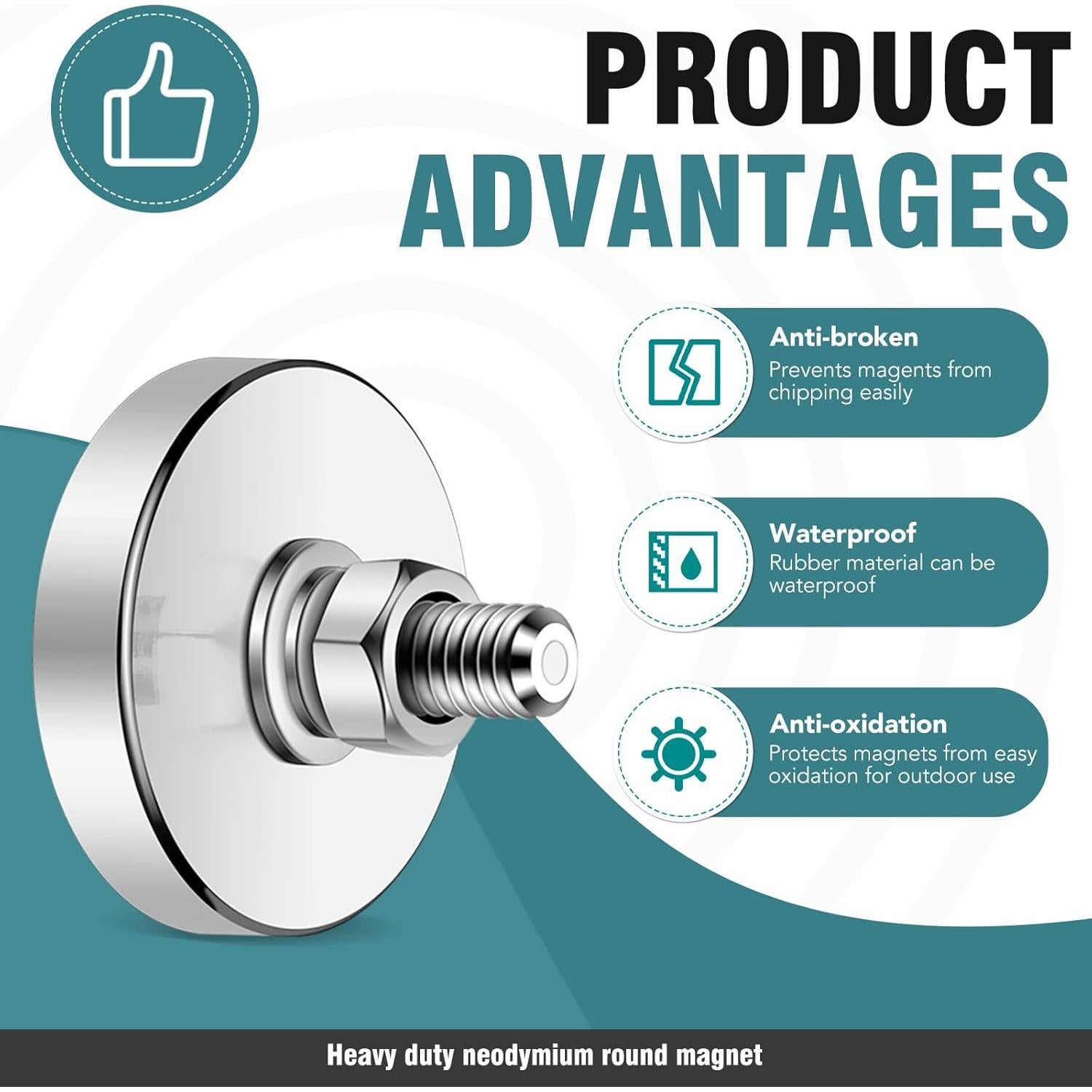 Imán Redondo Neodimio 36mm 68kg con Tornillos y Tuercas - 4 Pzs