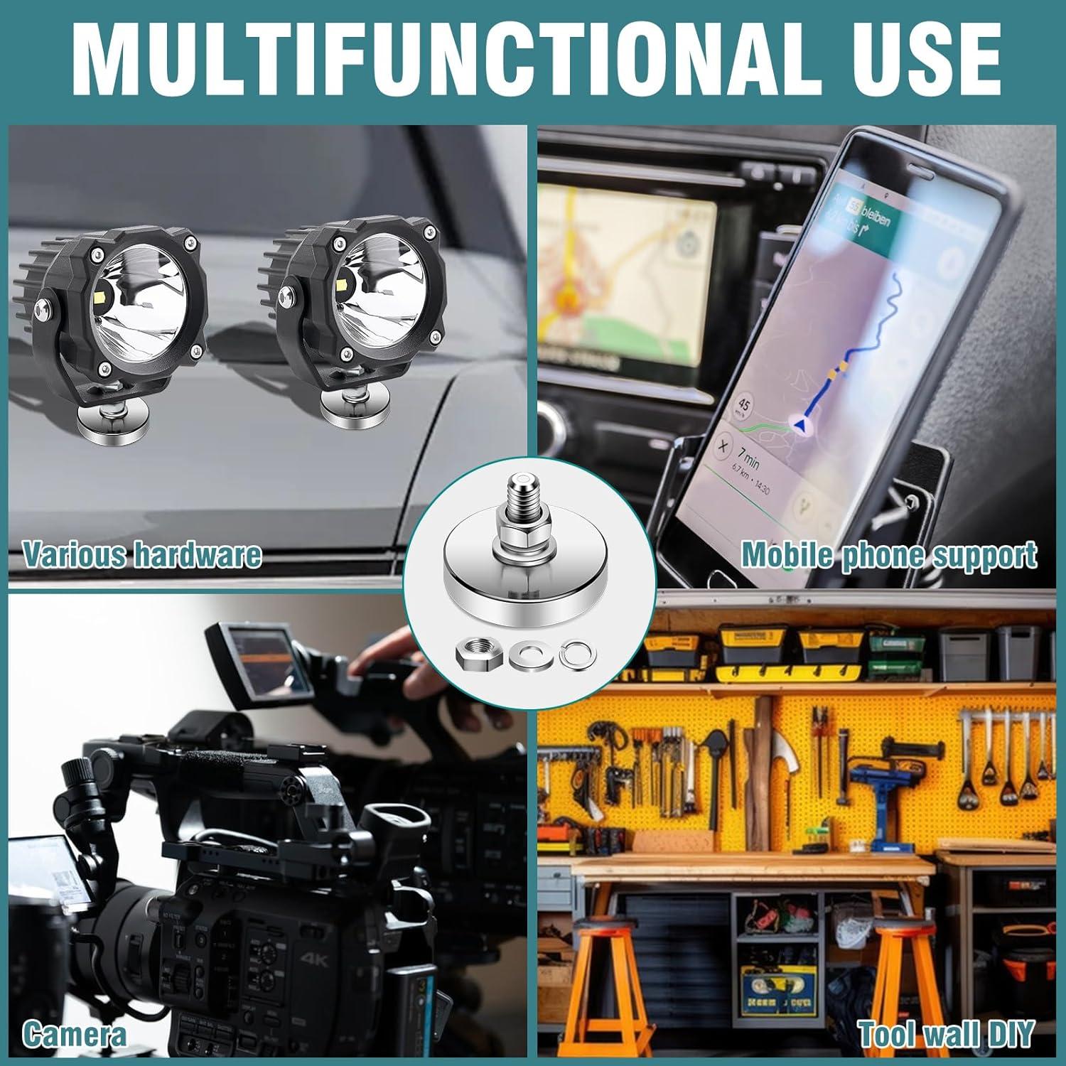 Imán Redondo Neodimio 36mm 68kg con Tornillos y Tuercas - 4 Pzs