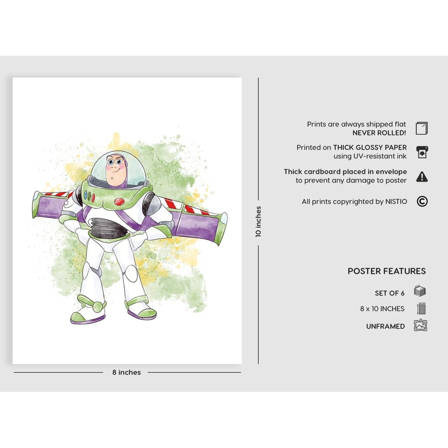 Set de 6 Impresiones en Acuarela Toy Story 20x25 cm