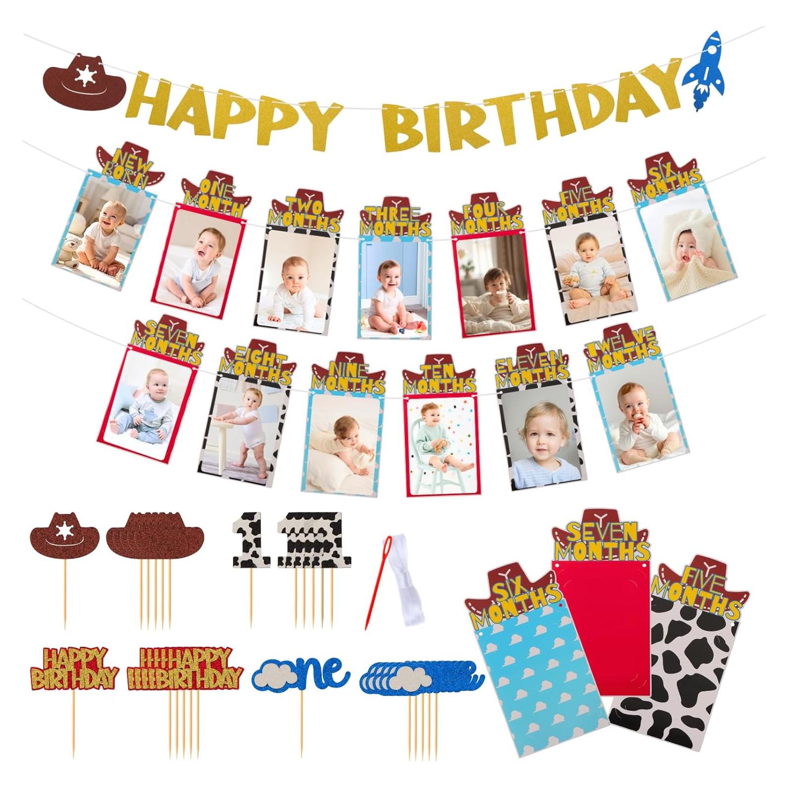 Banner de Foto de Primer Cumpleaños RANERVZ con 54pcs Decoraciones