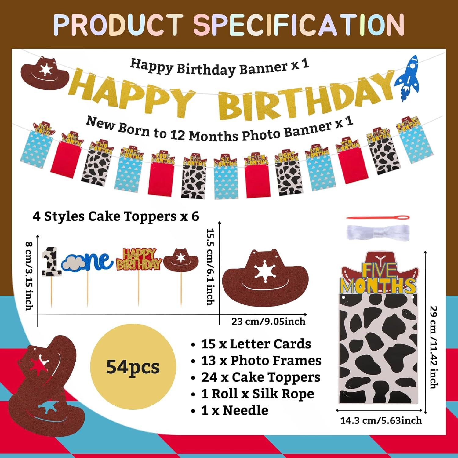 Banner de Foto de Primer Cumpleaños RANERVZ con 54pcs Decoraciones