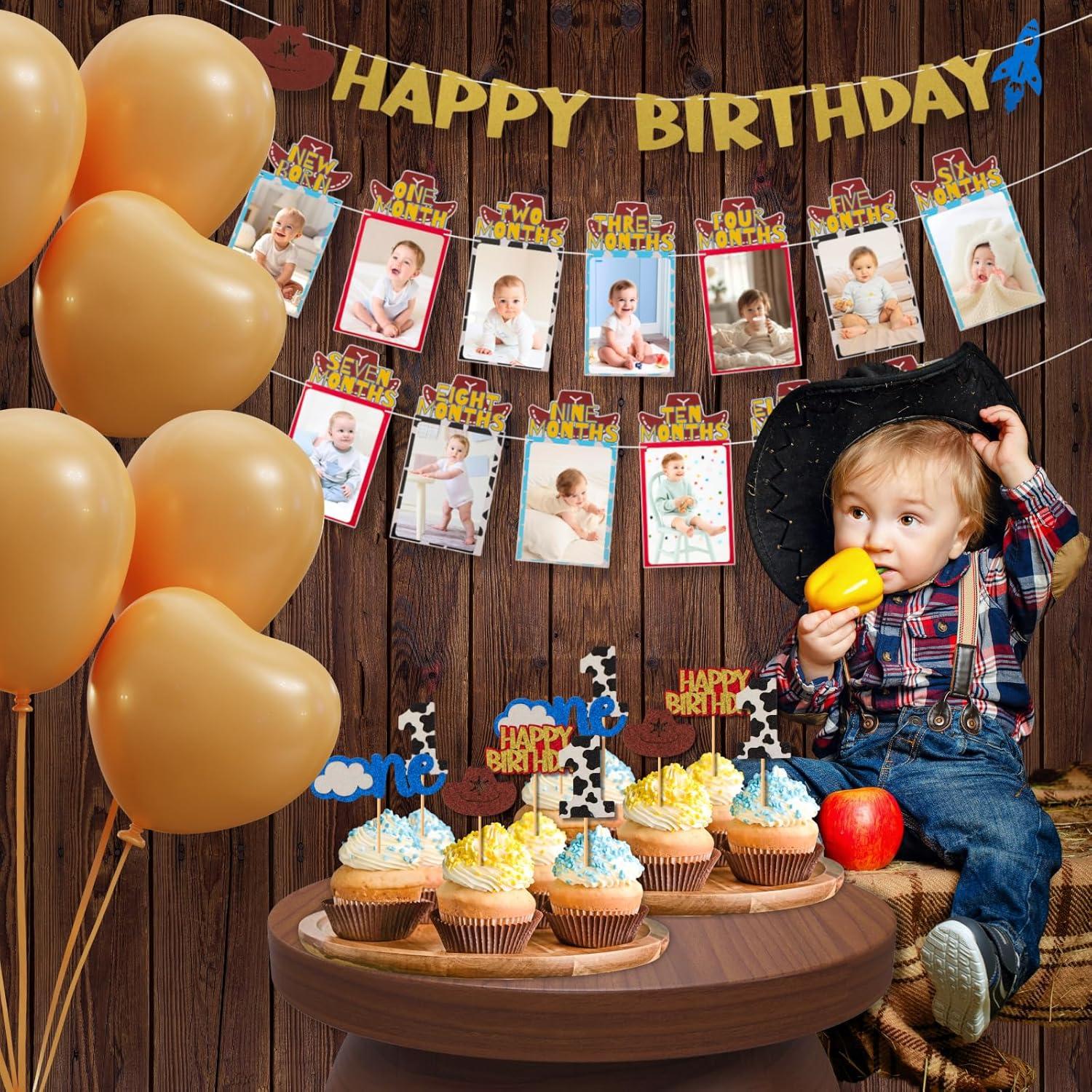 Banner de Foto de Primer Cumpleaños RANERVZ con 54pcs Decoraciones