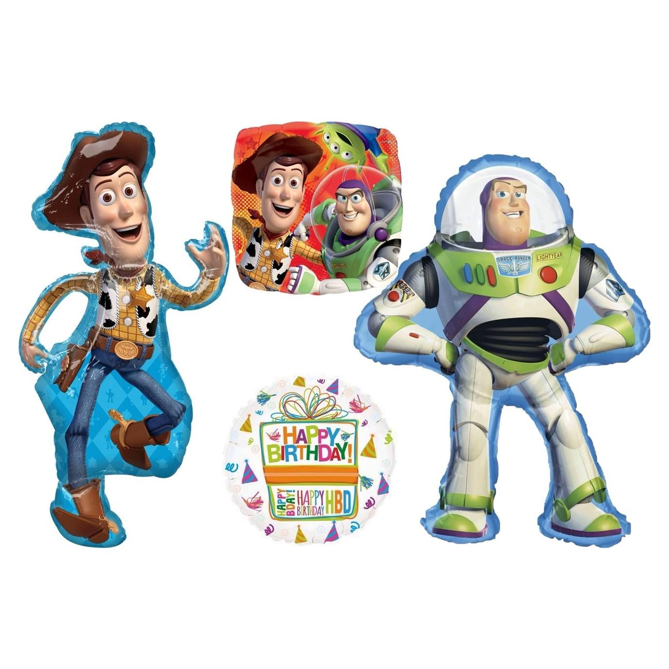 Globos de Cumpleaños Woody y Buzz Lightyear Anagram - 4 Piezas