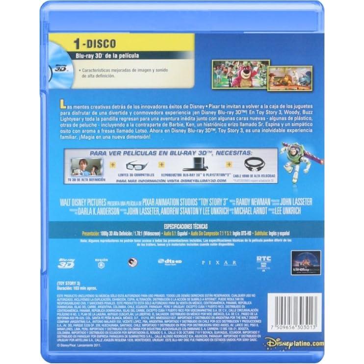 Toy Story 3 Blu-ray 3D Disney Pixar Audio Inglés Arte Español