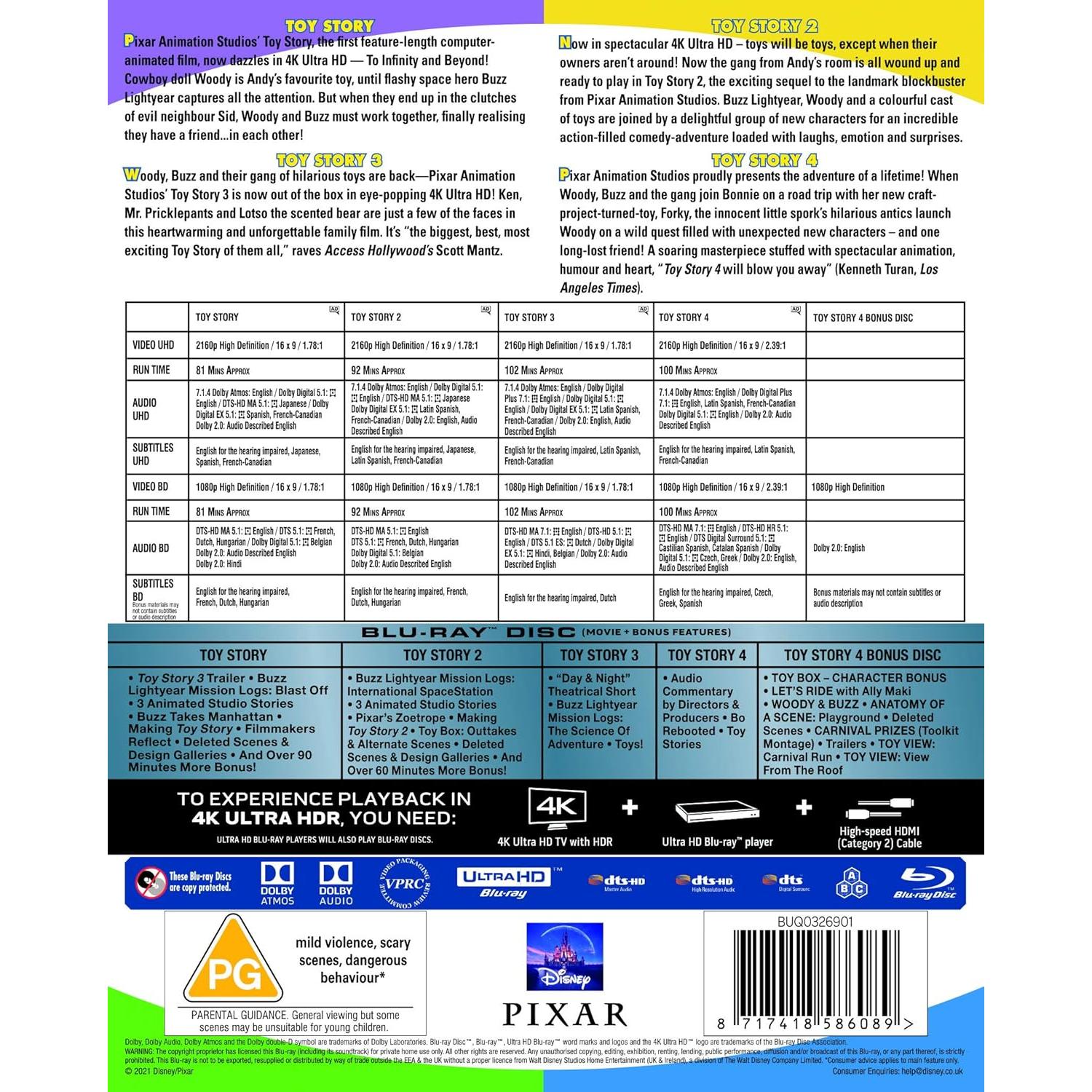 Colección Toy Story 1-4 UHD Disney Pixar 4K Blu-ray 9 Discos