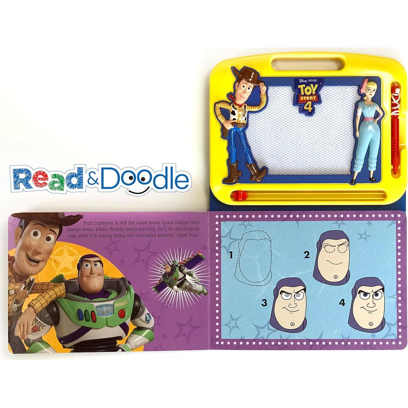 Disney / Pixar Toy Story 4 Read & Doodle - Learning resources for kids, a magnetic drawing pad, an easy-to-use pen, 22-page board book for reading and drawing