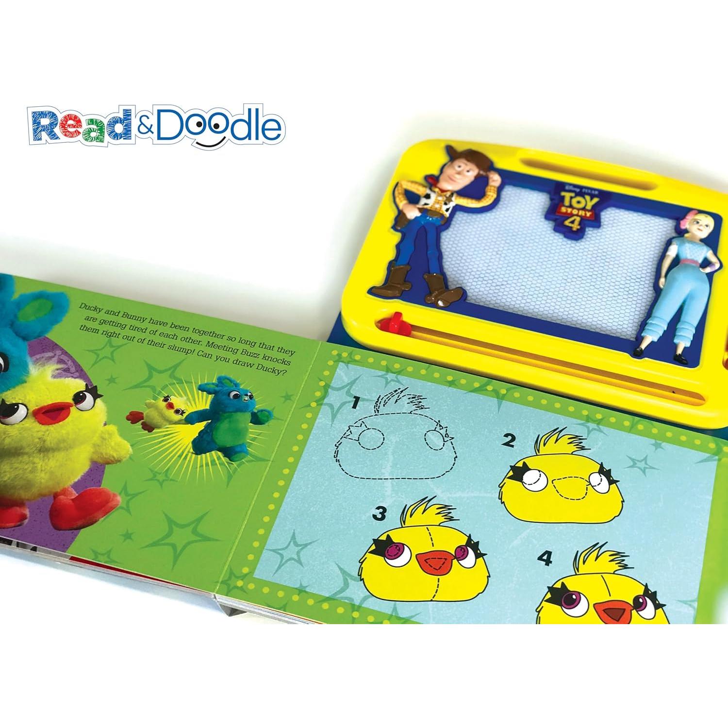 Disney / Pixar Toy Story 4 Read & Doodle - Learning resources for kids, a magnetic drawing pad, an easy-to-use pen, 22-page board book for reading and drawing