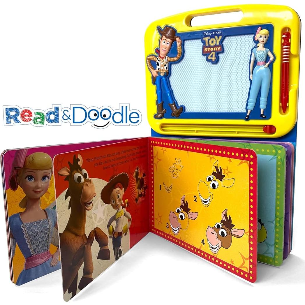 Disney / Pixar Toy Story 4 Read & Doodle - Learning resources for kids, a magnetic drawing pad, an easy-to-use pen, 22-page board book for reading and drawing