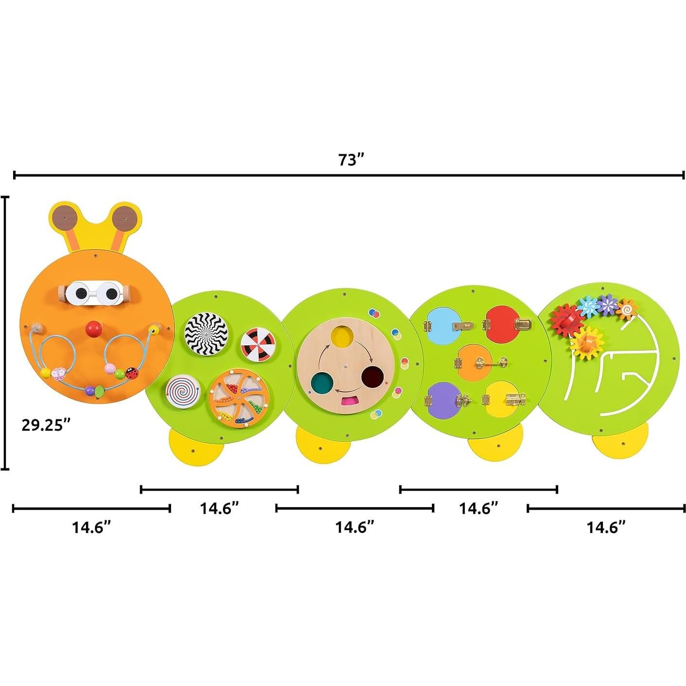 Paneles de Pared Sensorial Montessori Oruga Spark & Wow 8 Actividades