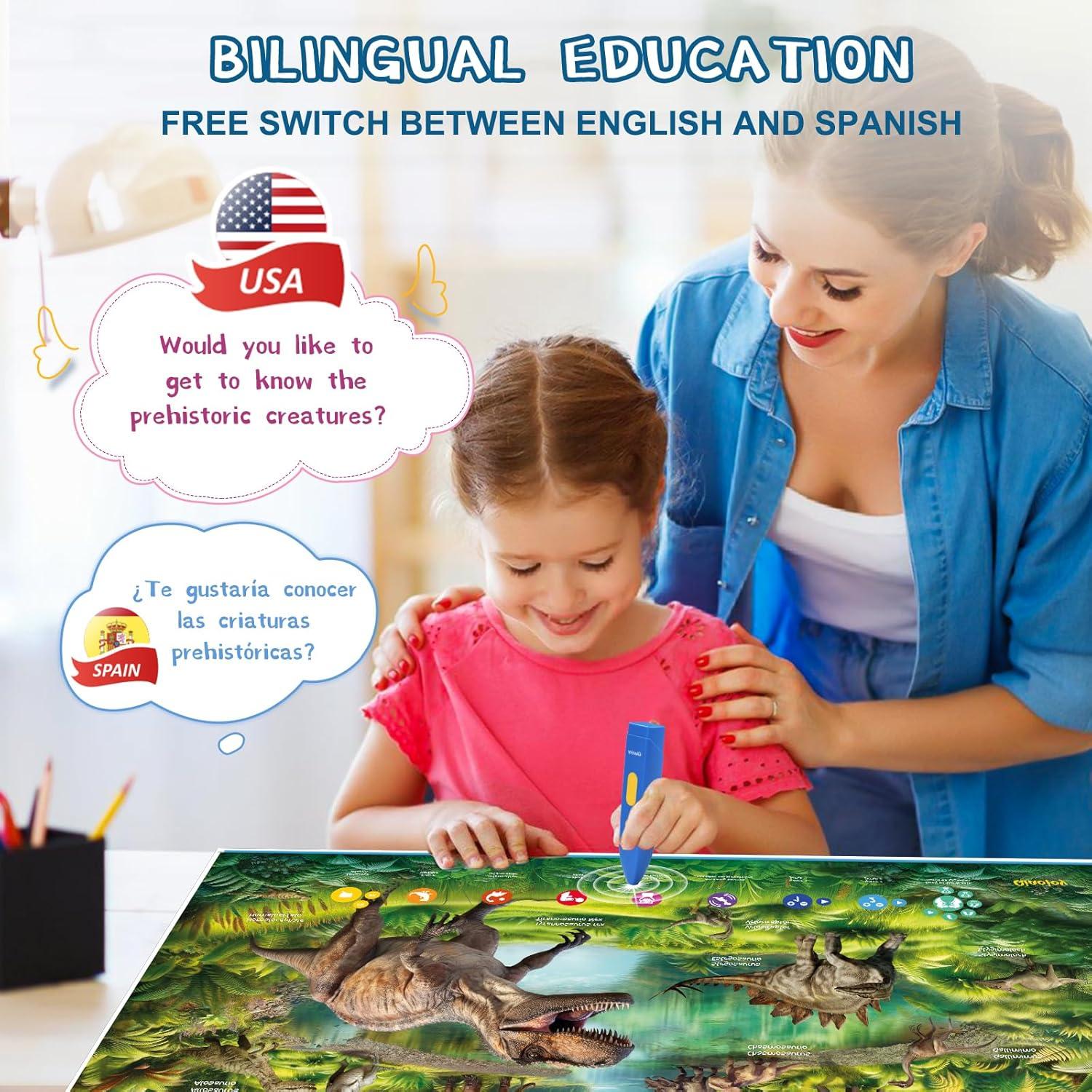 Póster Educativo Interactivo Qiaojoy de Dinosaurios 76x61cm