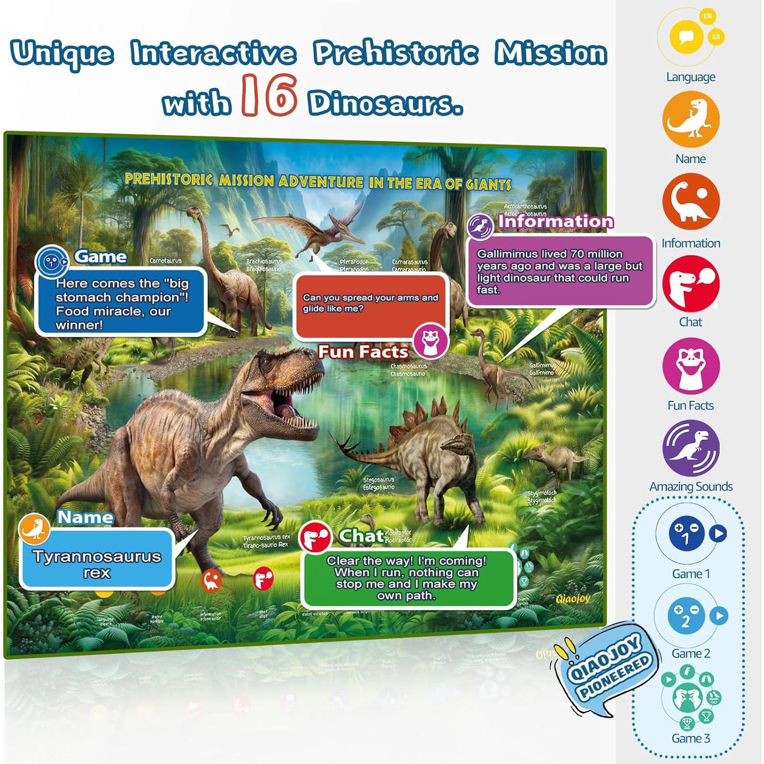 Póster Educativo Interactivo Qiaojoy de Dinosaurios 76x61cm