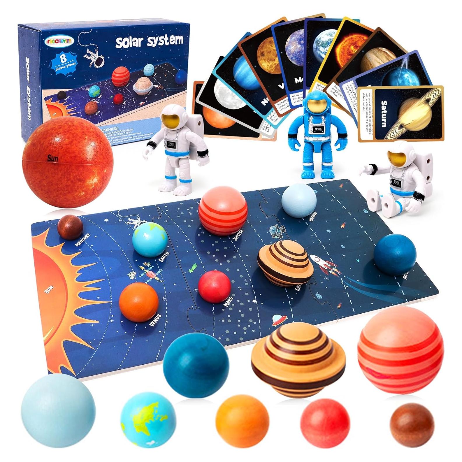 Modelo de Sistema Solar de Madera FUNCREVITY 20x12cm Juguete Educativo