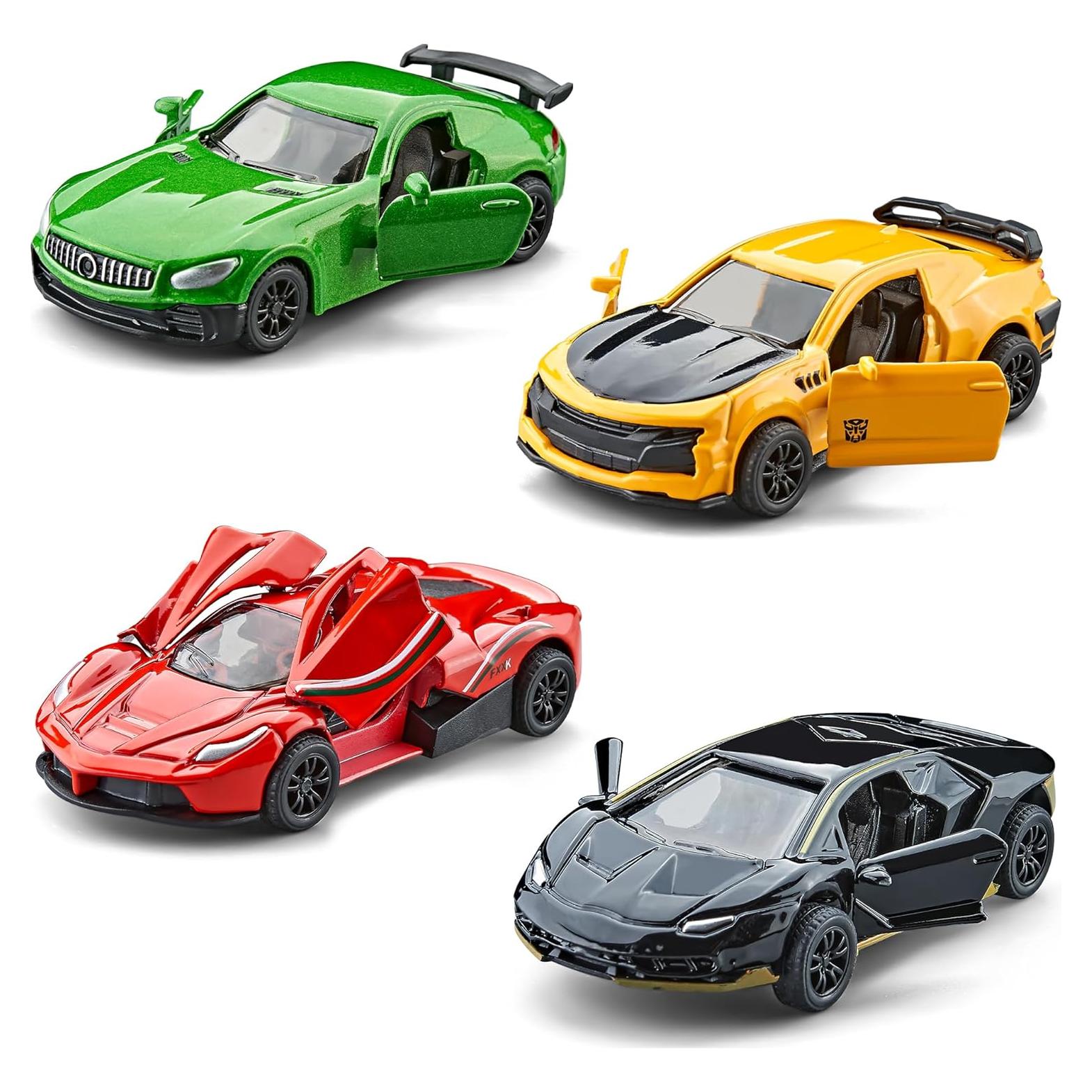 KIDAMI Conjunto de 4 Coches de Carreras de Metal Fundido