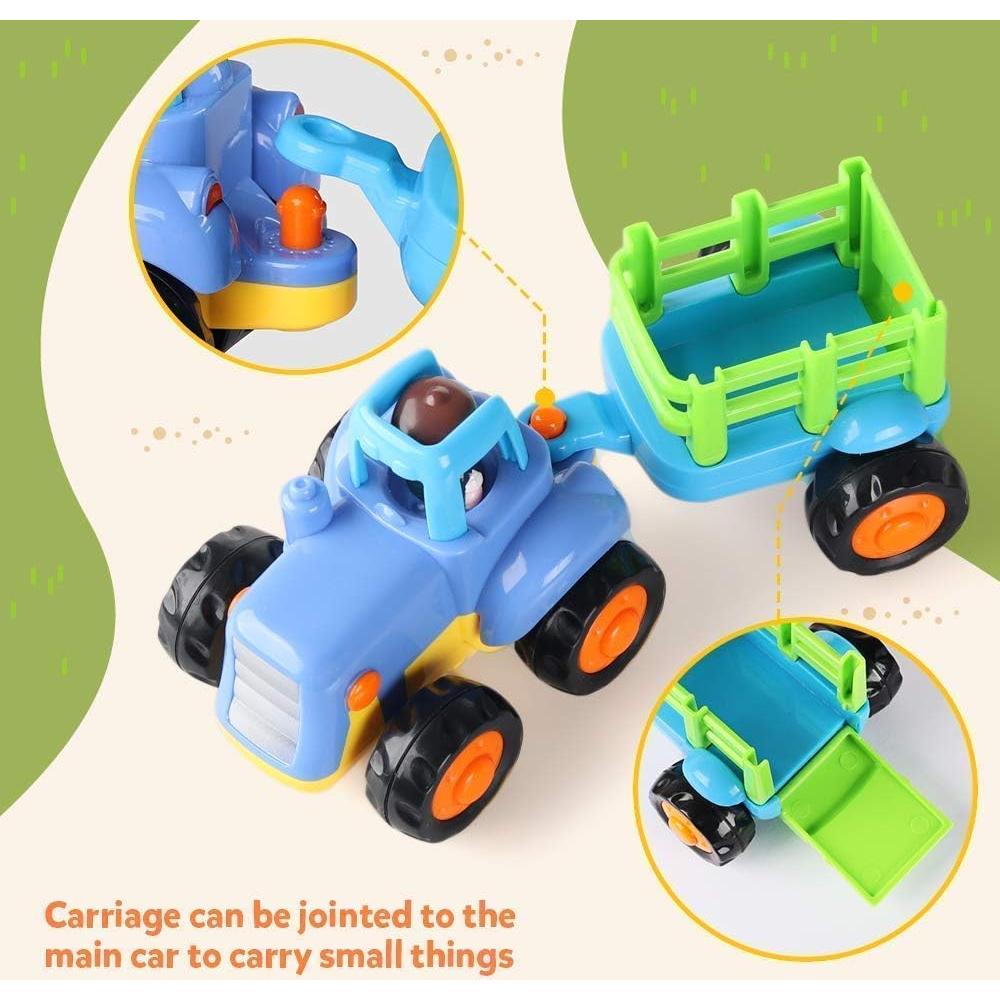 Coogam 4 Coches de Juguete de Construcción a Fricción - Bulldozer, Tractor, Camión Mezclador, Volquete