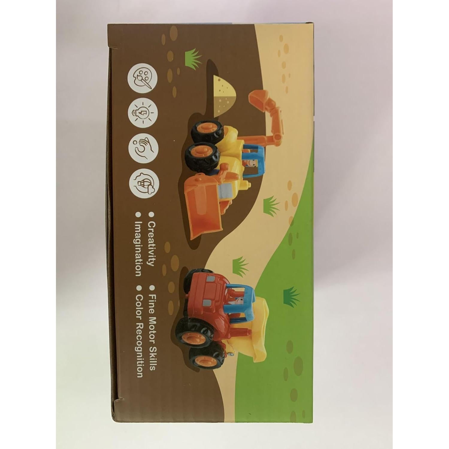 Coogam 4 Coches de Juguete de Construcción a Fricción - Bulldozer, Tractor, Camión Mezclador, Volquete