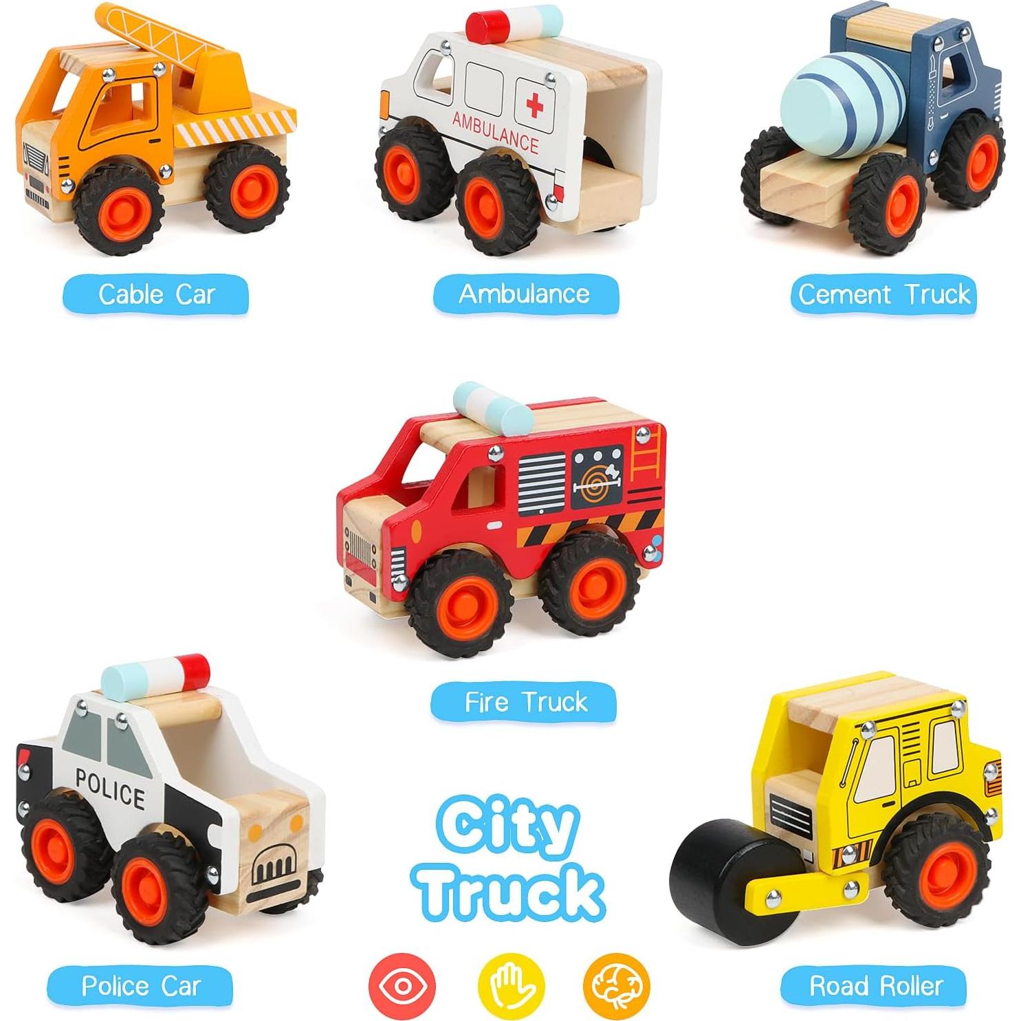 6 Coches de Madera DIPALENT para Niños 1-3 Años Juguetes Montessori