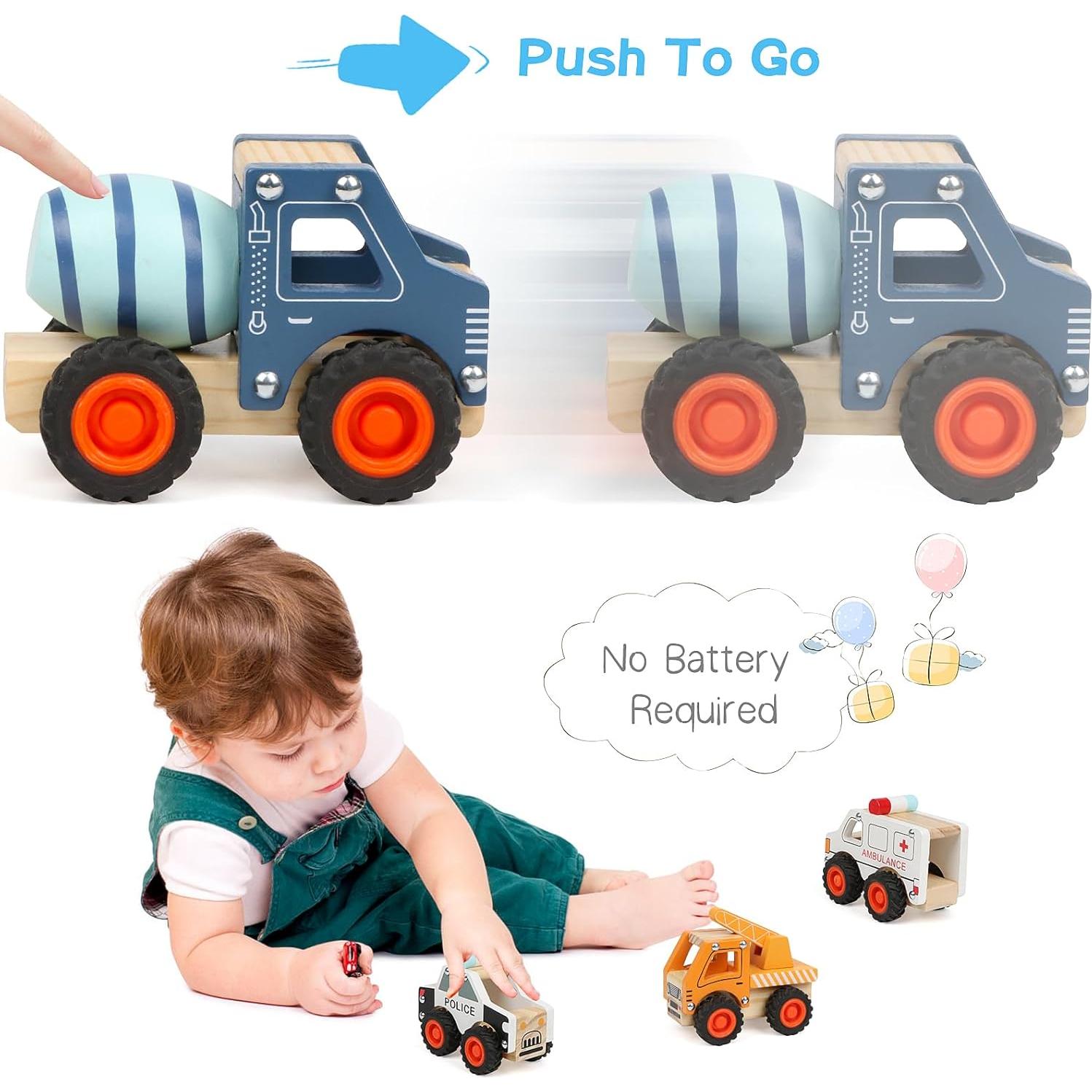 6 Coches de Madera DIPALENT para Niños 1-3 Años Juguetes Montessori