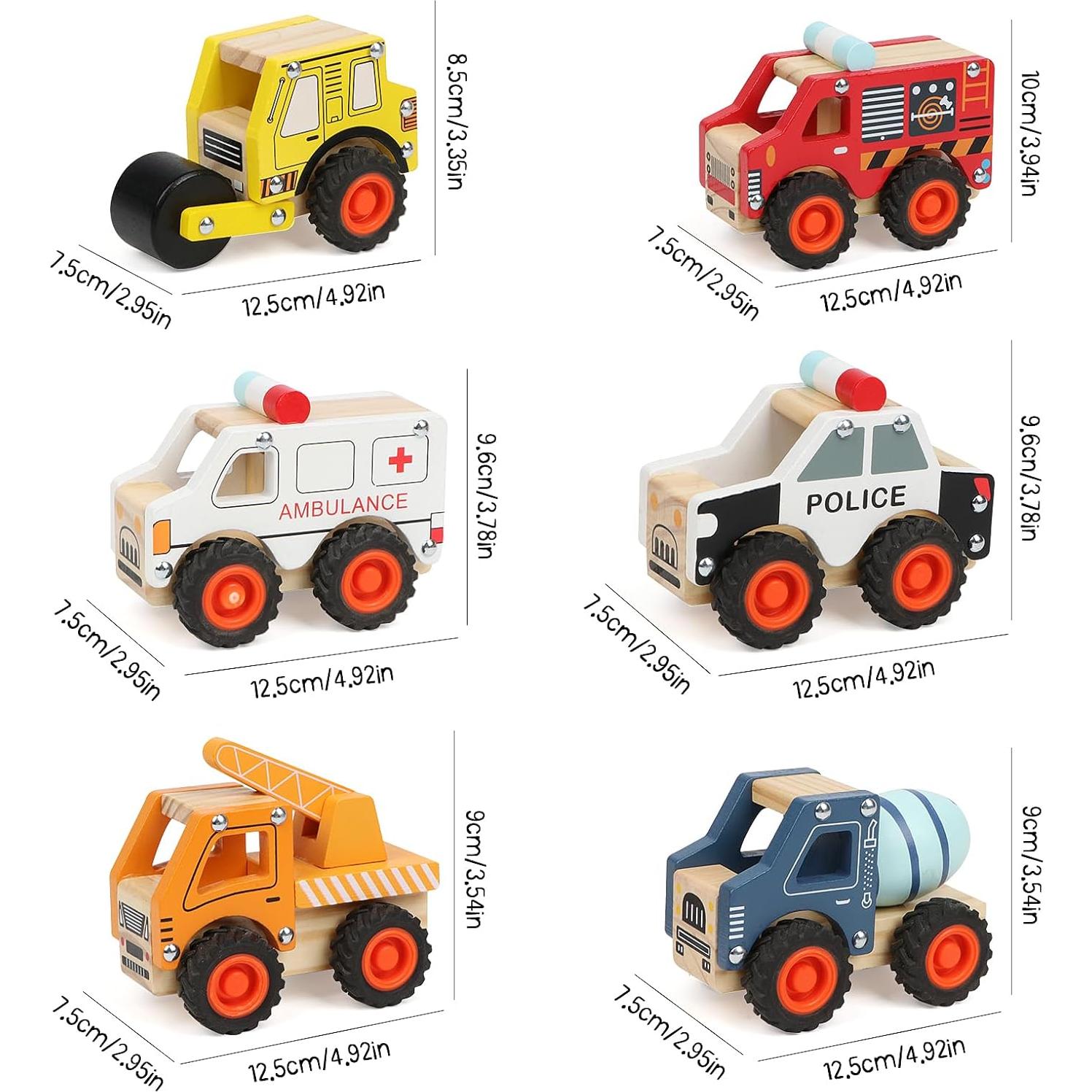 6 Coches de Madera DIPALENT para Niños 1-3 Años Juguetes Montessori