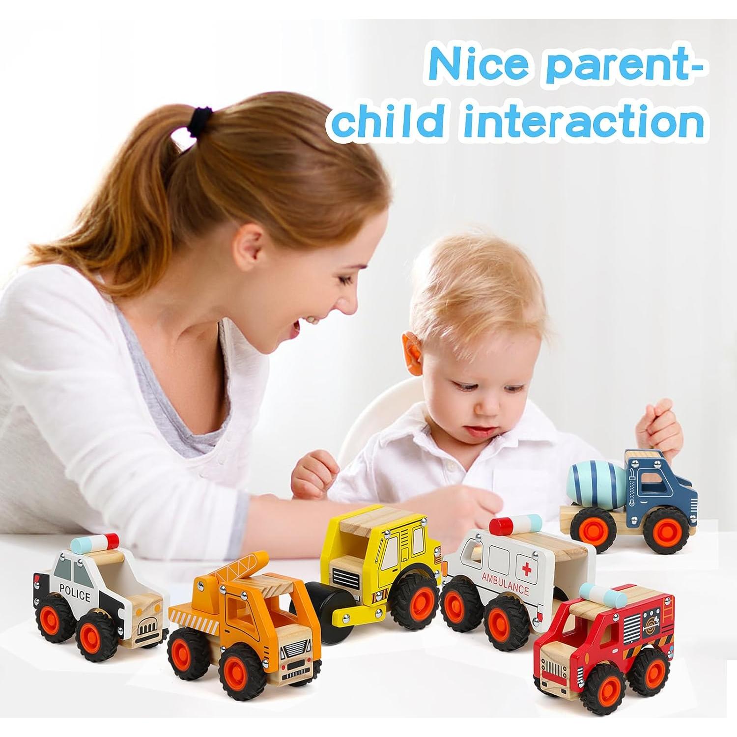 6 Coches de Madera DIPALENT para Niños 1-3 Años Juguetes Montessori