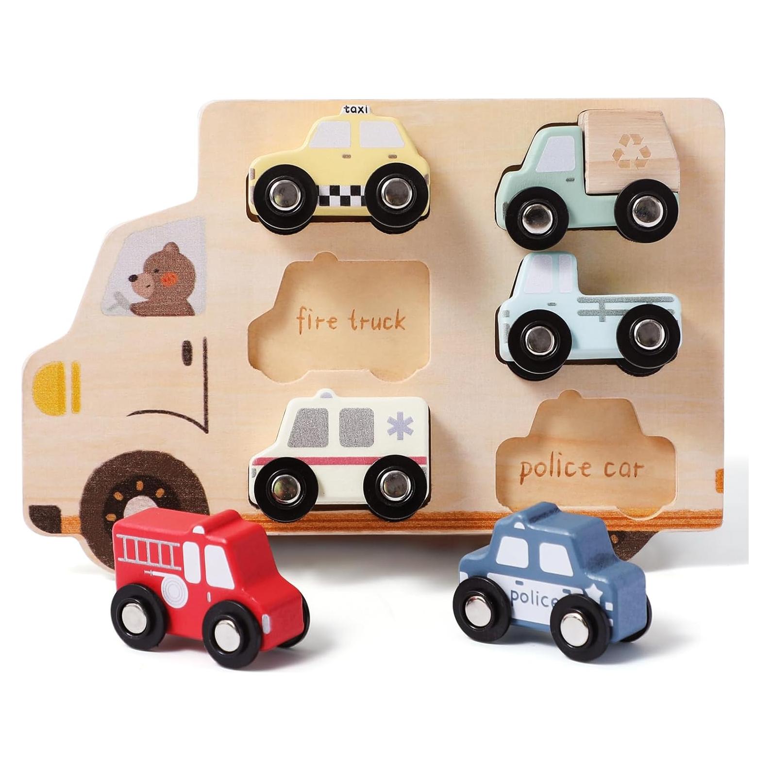 Juego de Vehículos de Madera ibwaae para Niños 1-3 Años