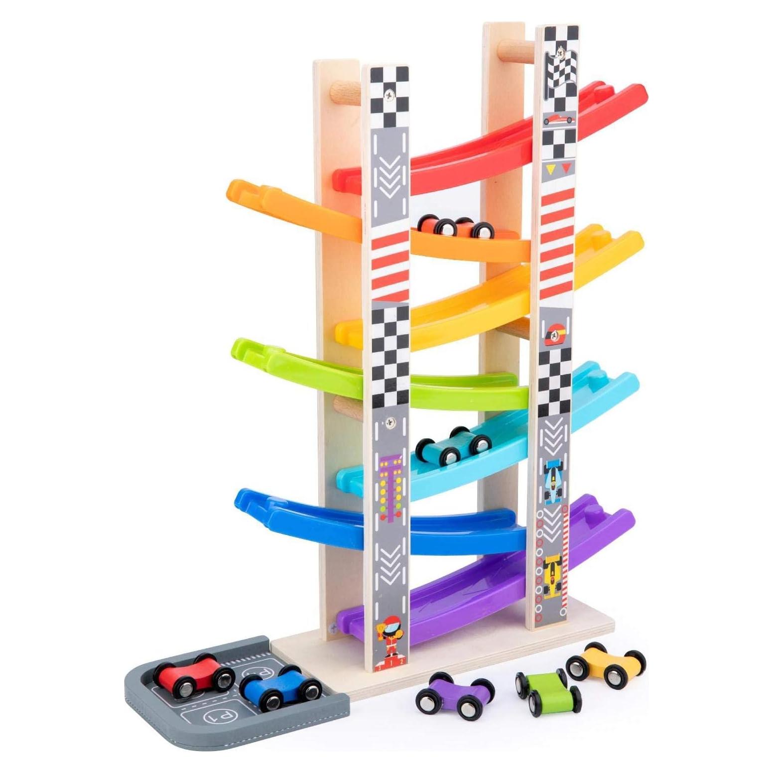 Juguete de Carrera en Rampas WOOD CITY con 7 Coches Mini