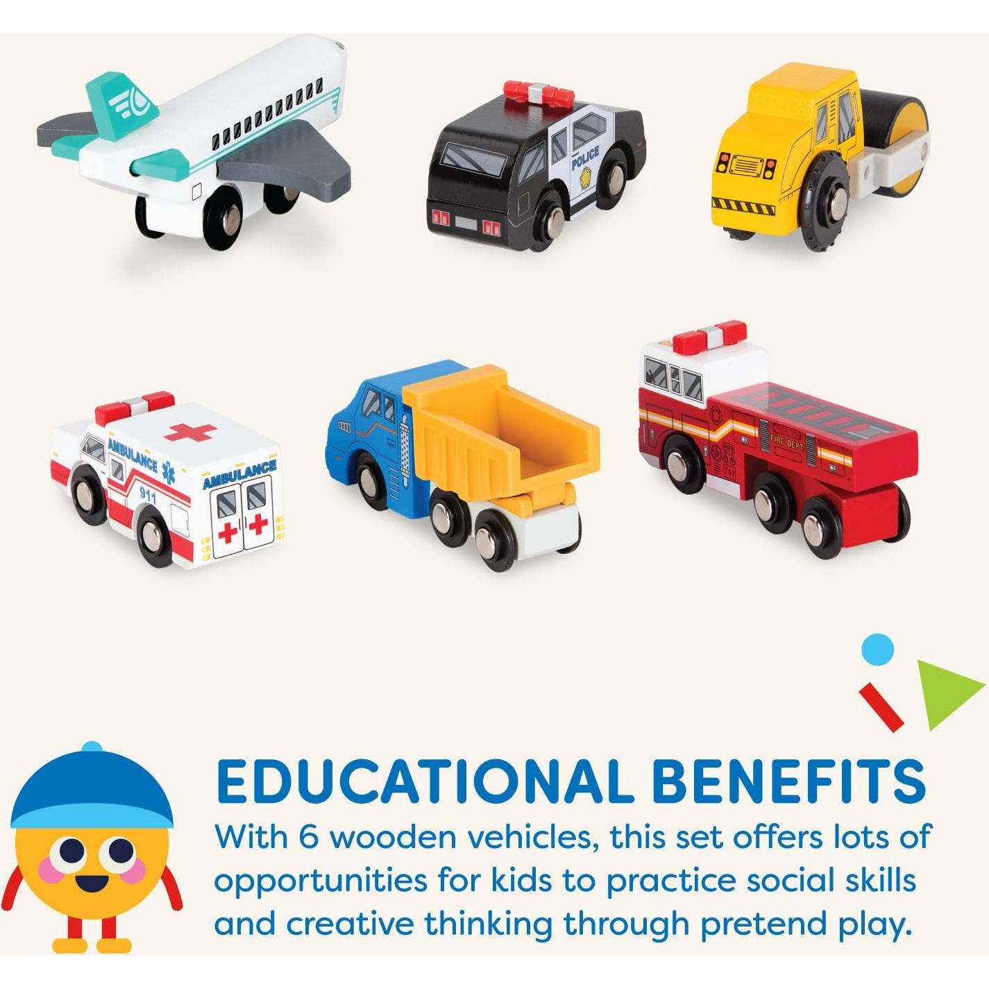 Conjunto de Vehículos de Madera Battat - 6 Piezas 3+ Años