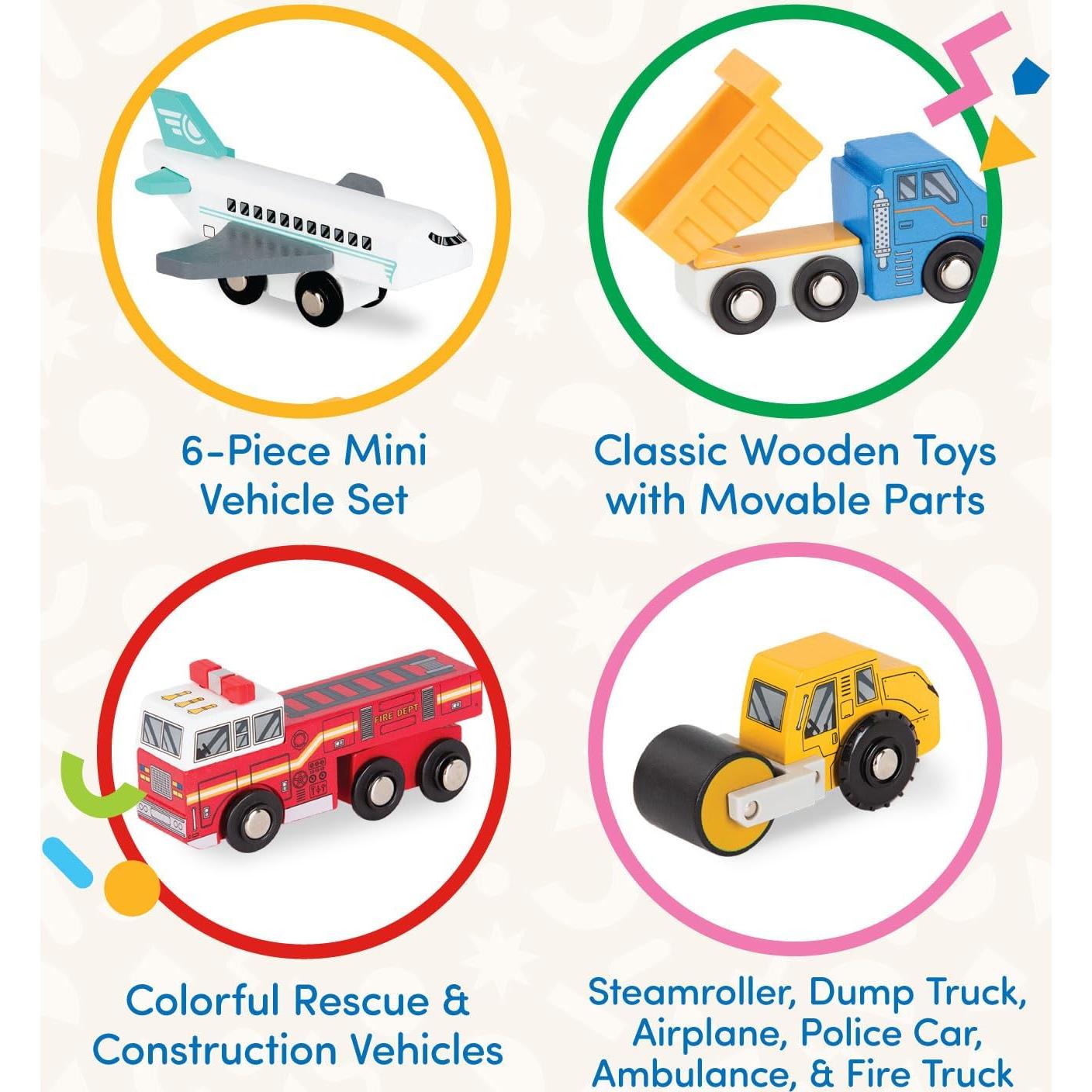 Conjunto de Vehículos de Madera Battat - 6 Piezas 3+ Años