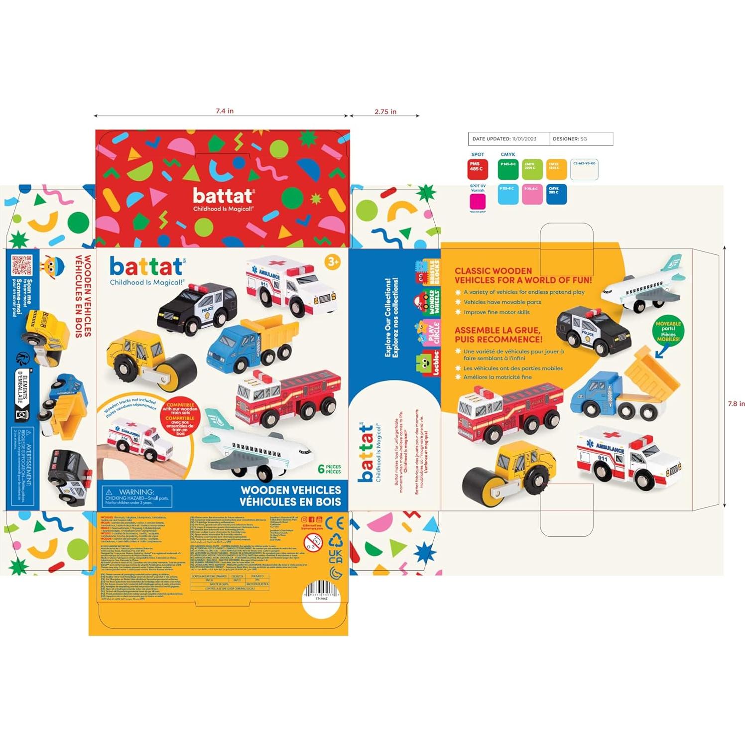 Conjunto de Vehículos de Madera Battat - 6 Piezas 3+ Años