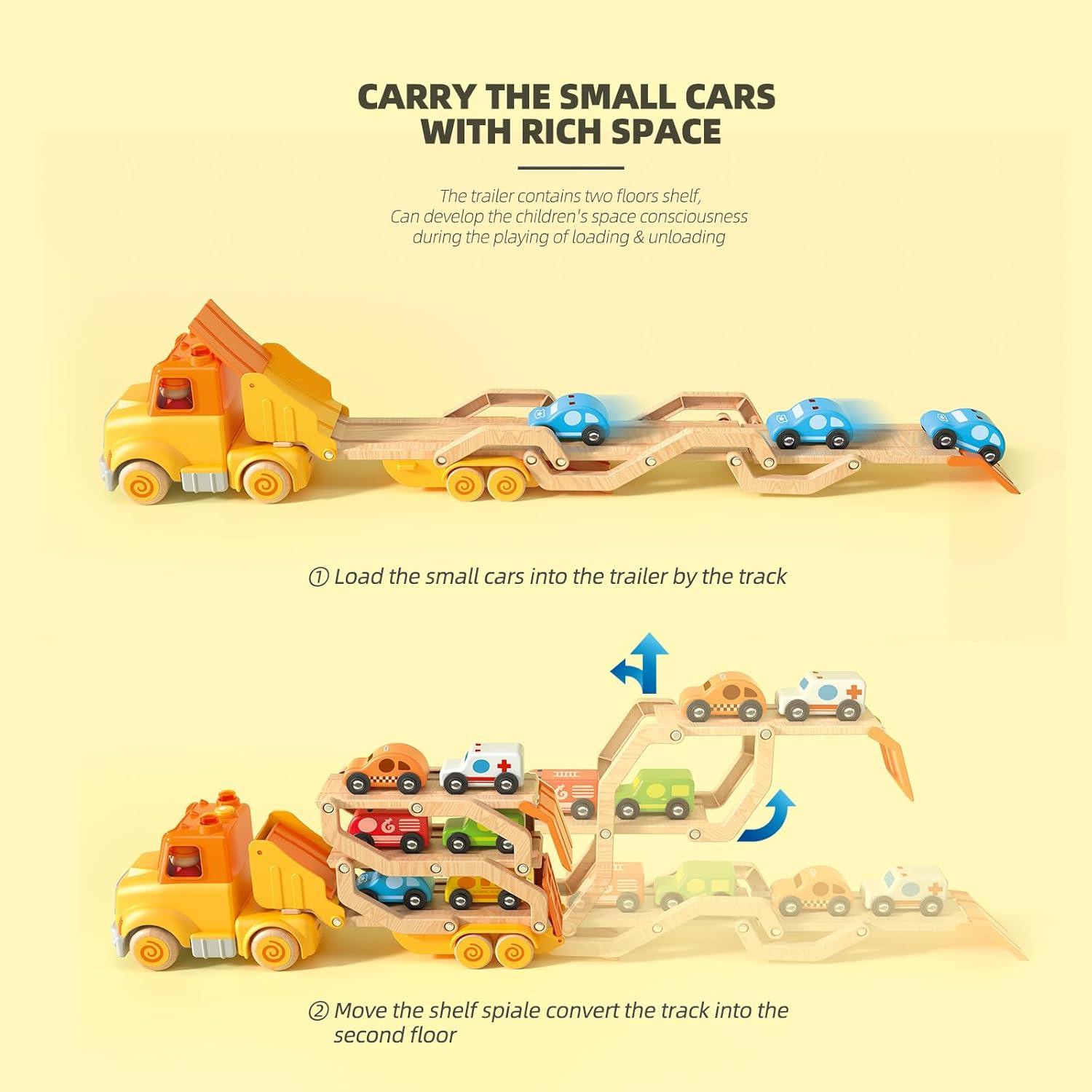 Camión Transportador de Autos Wanborns con 6 Vehículos de Madera