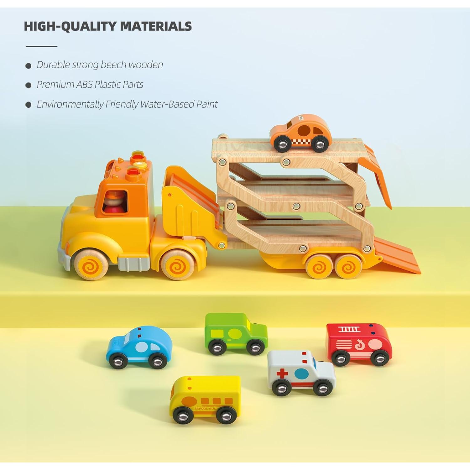 Camión Transportador de Autos Wanborns con 6 Vehículos de Madera