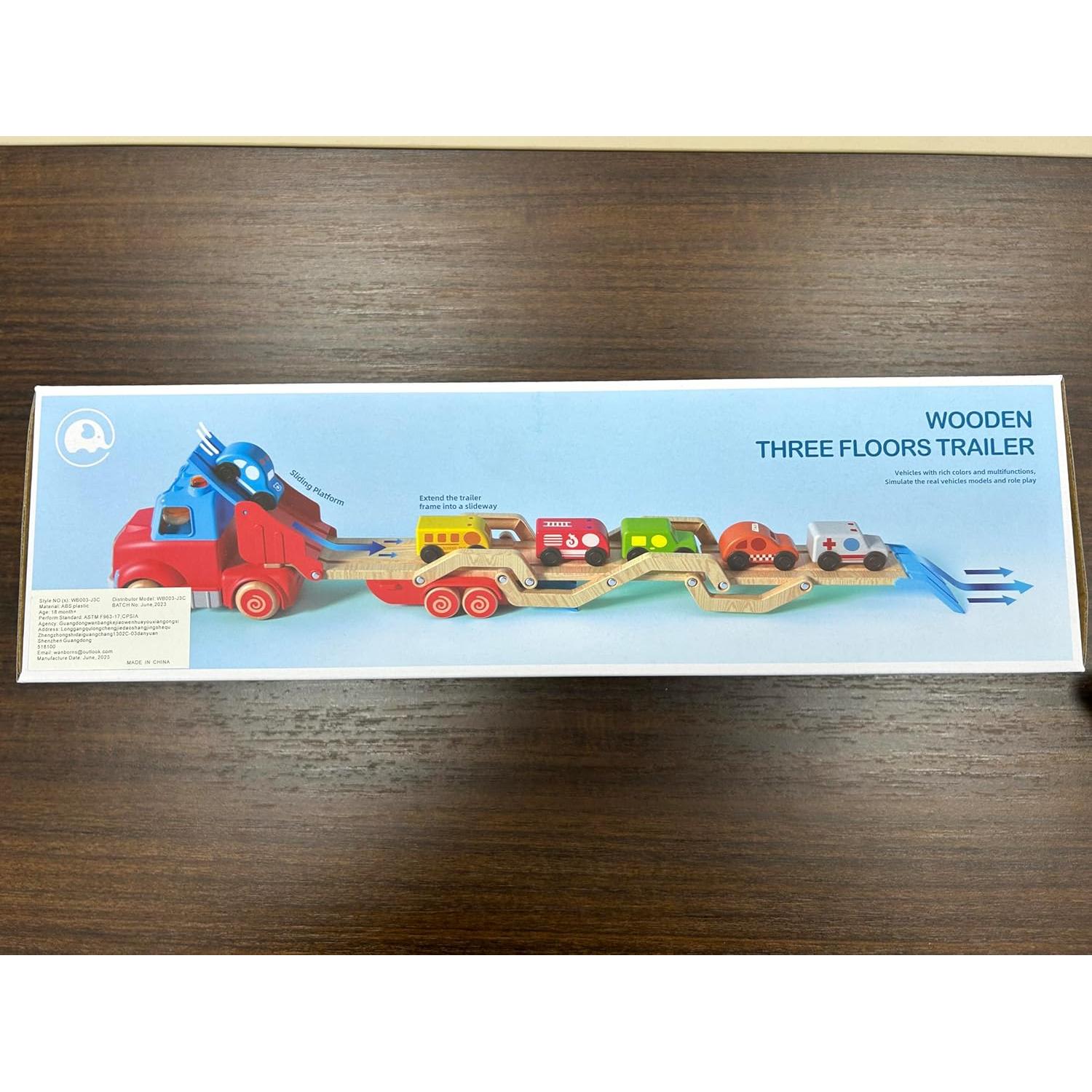 Camión Transportador de Autos Wanborns con 6 Vehículos de Madera