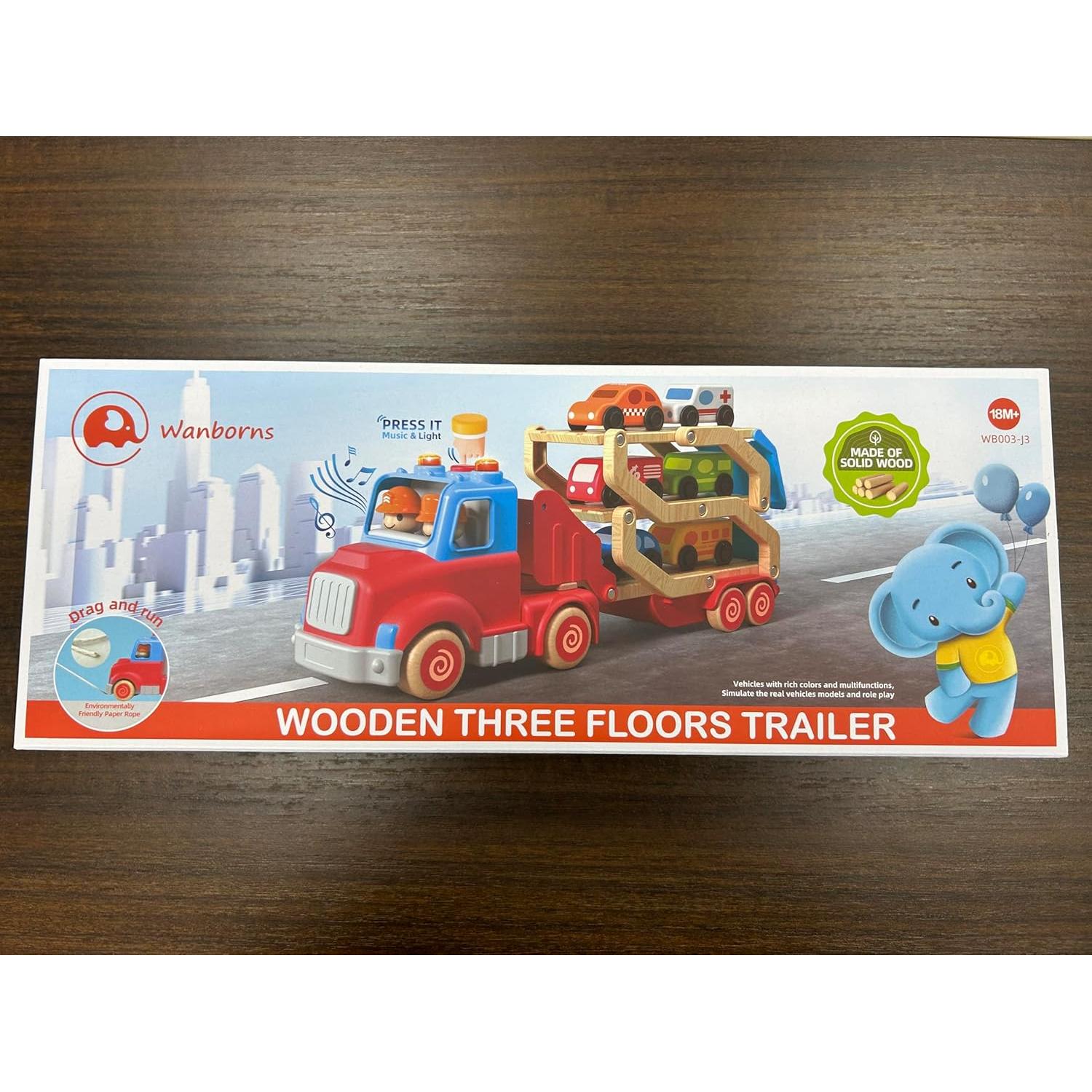 Camión Transportador de Autos Wanborns con 6 Vehículos de Madera