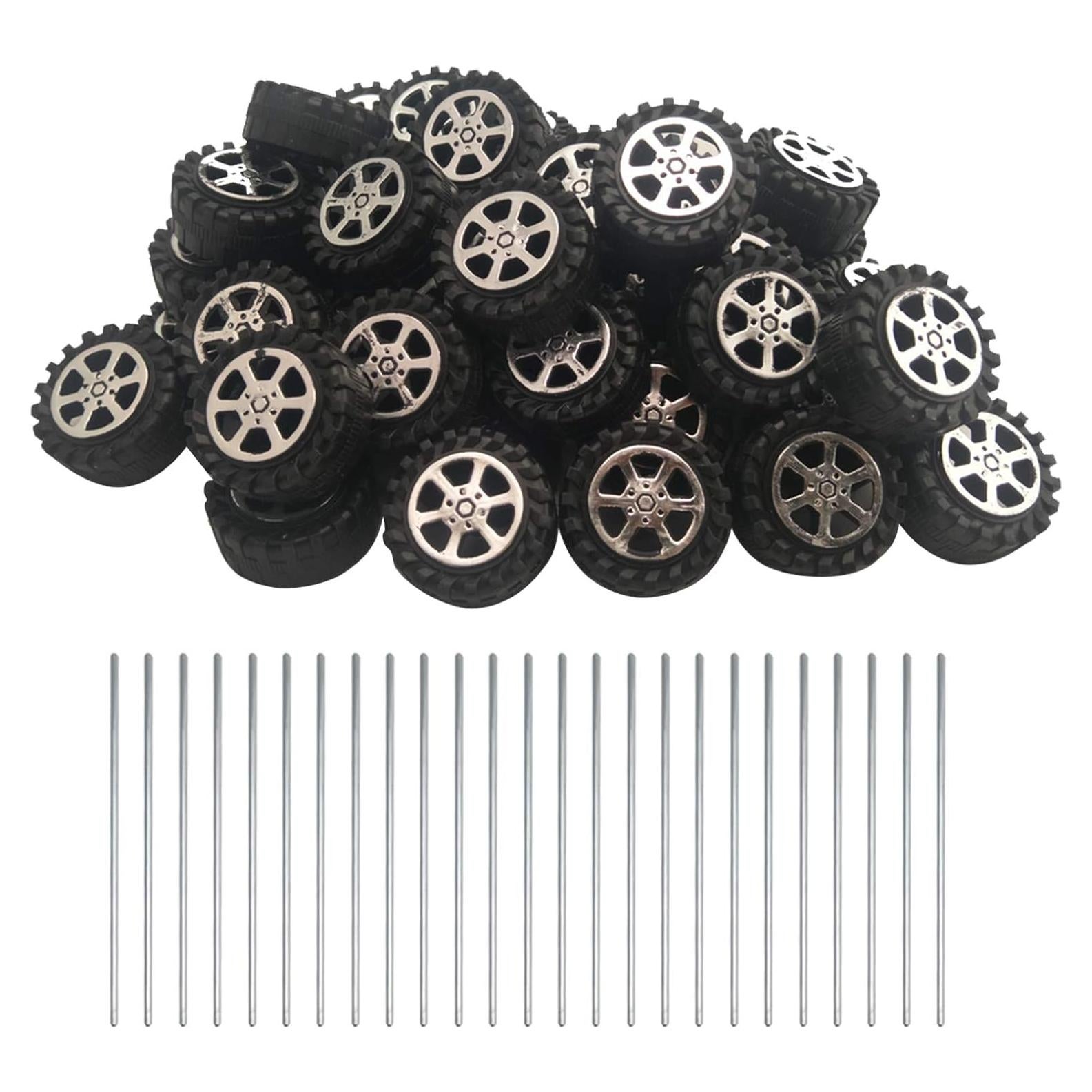 EUDAX 50 Ruedas de Juguete Plástico 42mm + 25 Ejes STEM 2mm