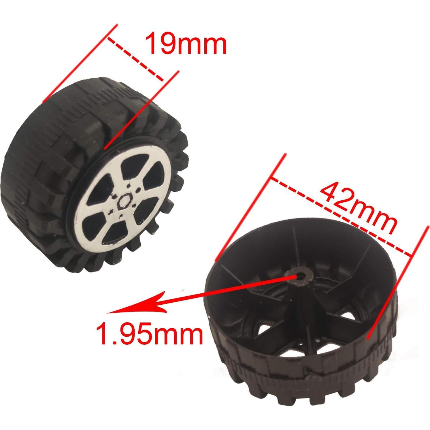 EUDAX 50 Ruedas de Juguete Plástico 42mm + 25 Ejes STEM 2mm