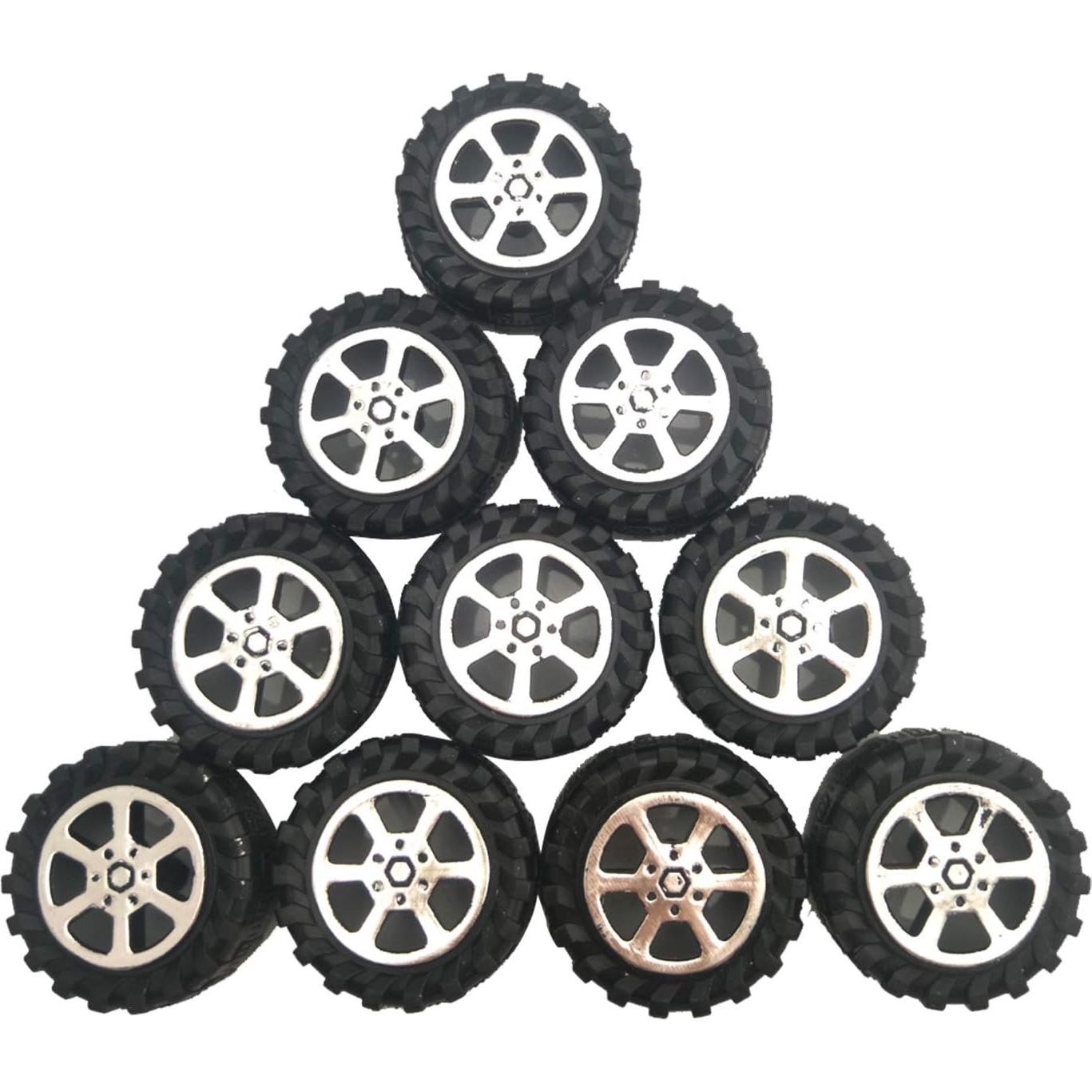 EUDAX 50 Ruedas de Juguete Plástico 42mm + 25 Ejes STEM 2mm