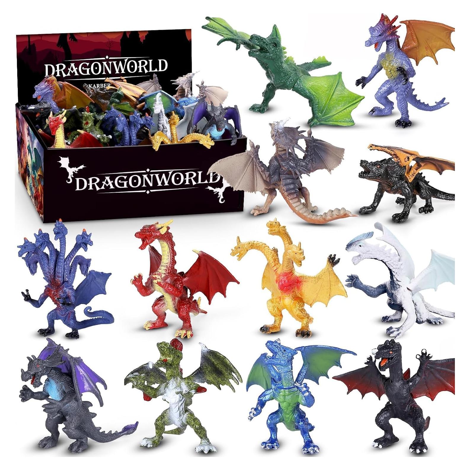Juego de 12 Figuras de Dragón Realistas KarberDark 10.16 cm