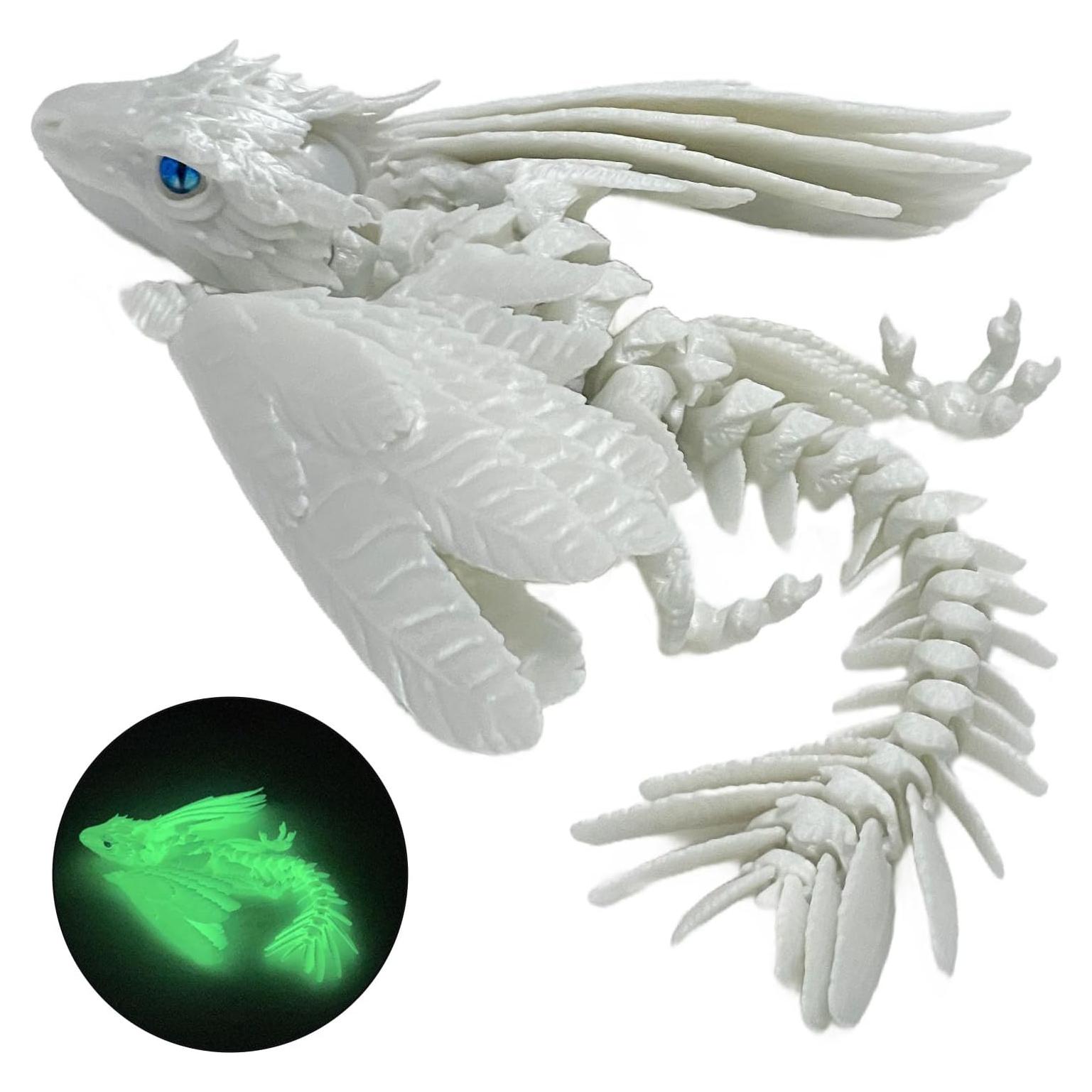 Dragón Wyvern Plumoso 3D Verde Noctilucente - Juguete Articulado