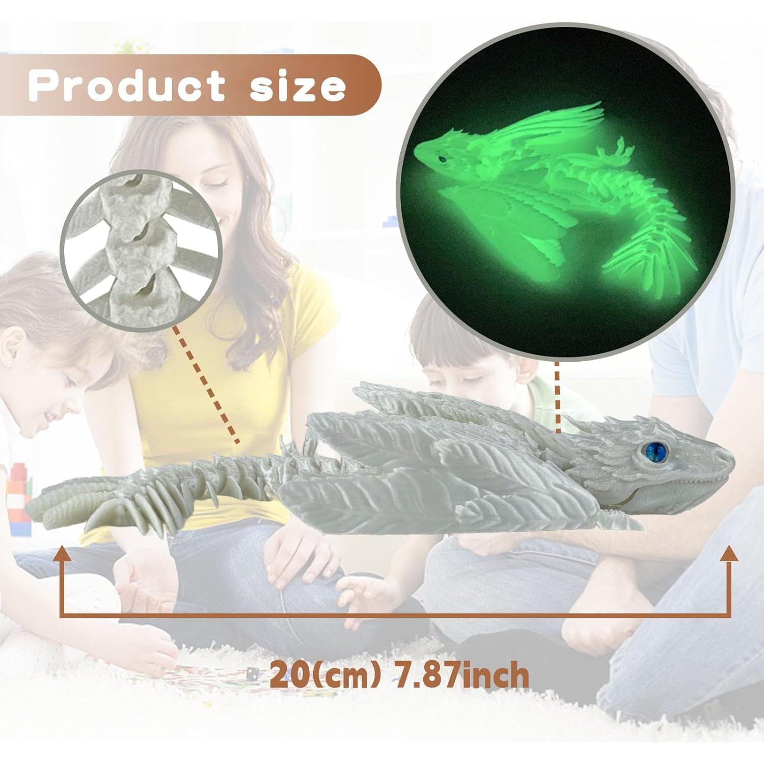 Dragón Wyvern Plumoso 3D Verde Noctilucente - Juguete Articulado