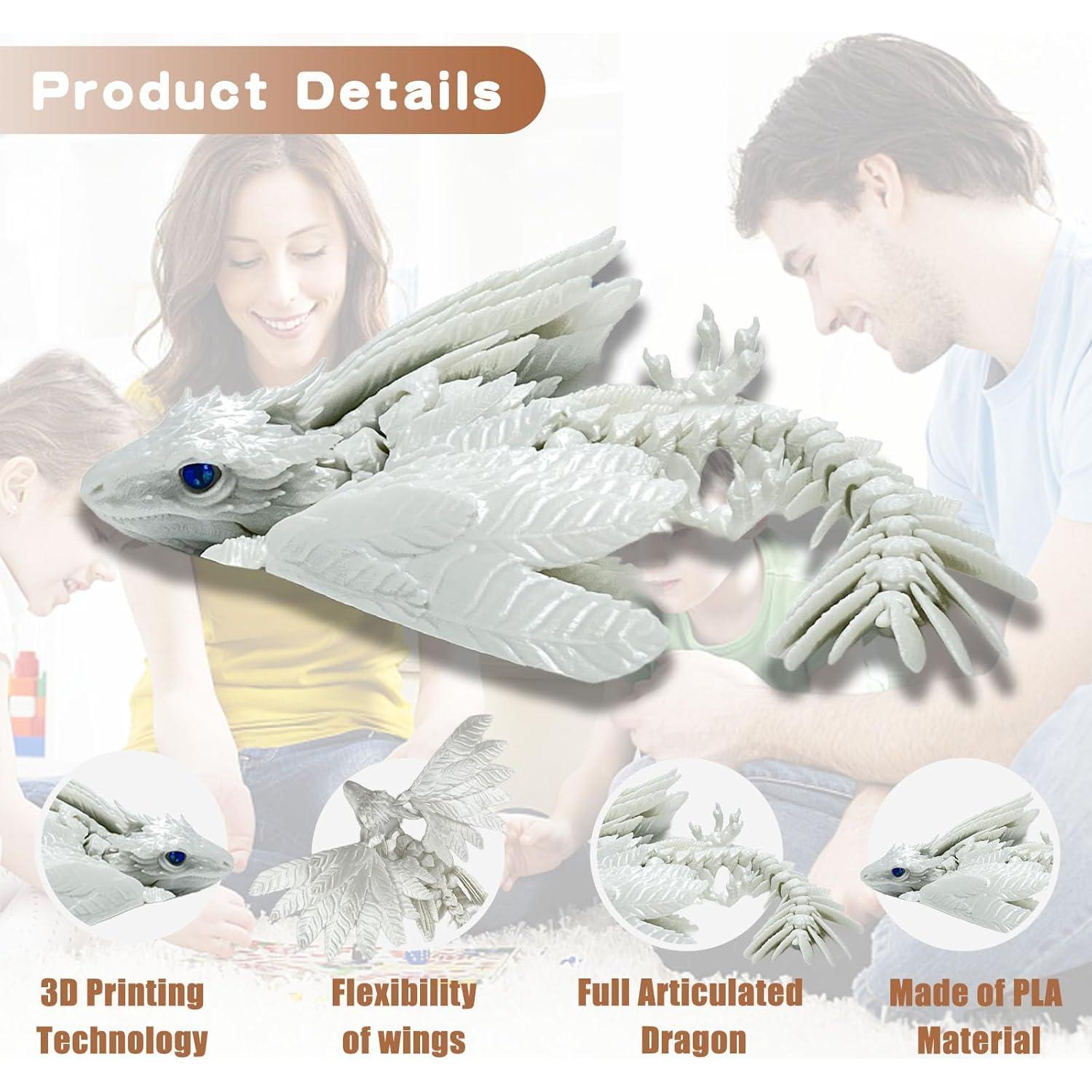 Dragón Wyvern Plumoso 3D Verde Noctilucente - Juguete Articulado