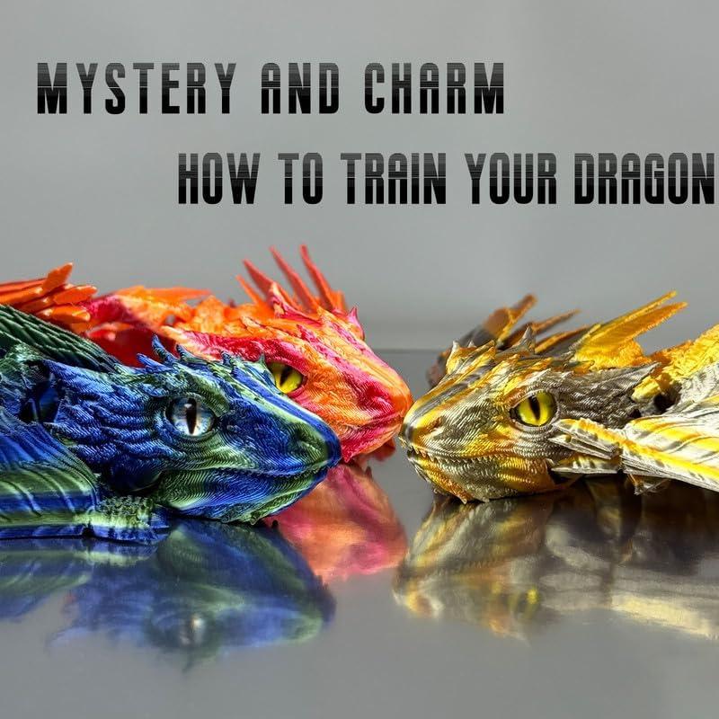 Dragón Wyvern Plumoso 3D Verde Noctilucente - Juguete Articulado