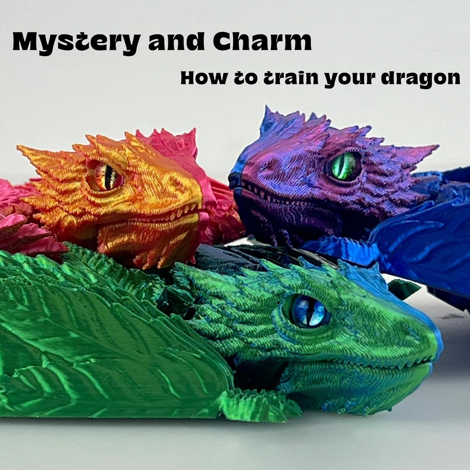 Dragón Wyvern Plumoso 3D Verde Noctilucente - Juguete Articulado