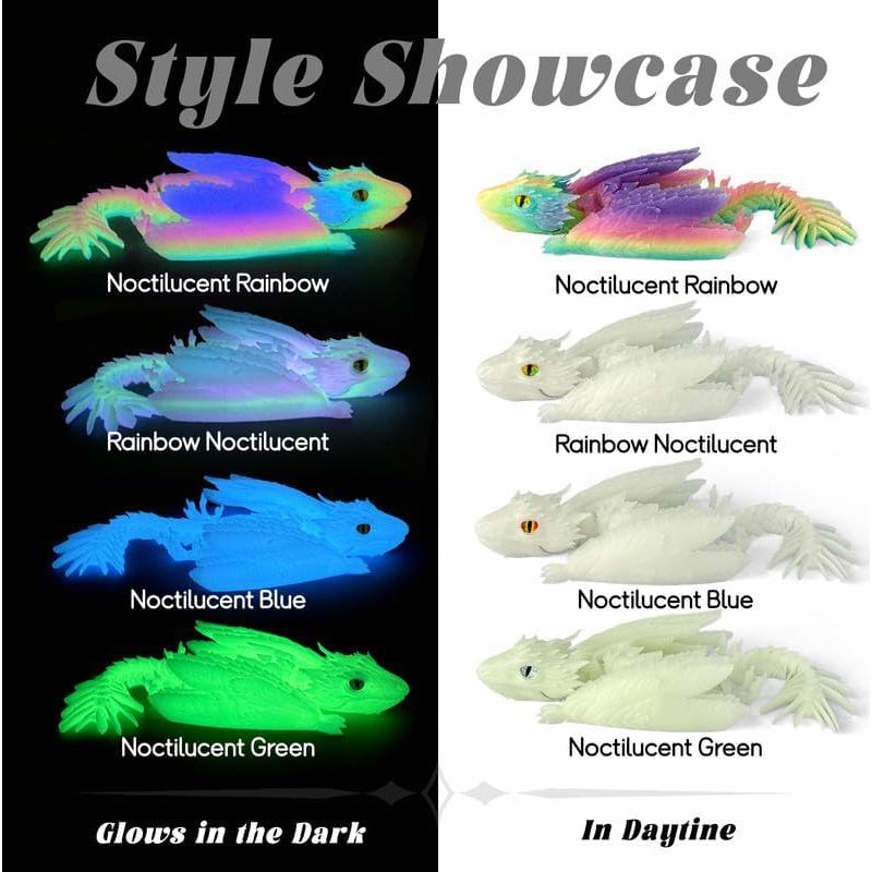 Dragón Wyvern Plumoso 3D Verde Noctilucente - Juguete Articulado