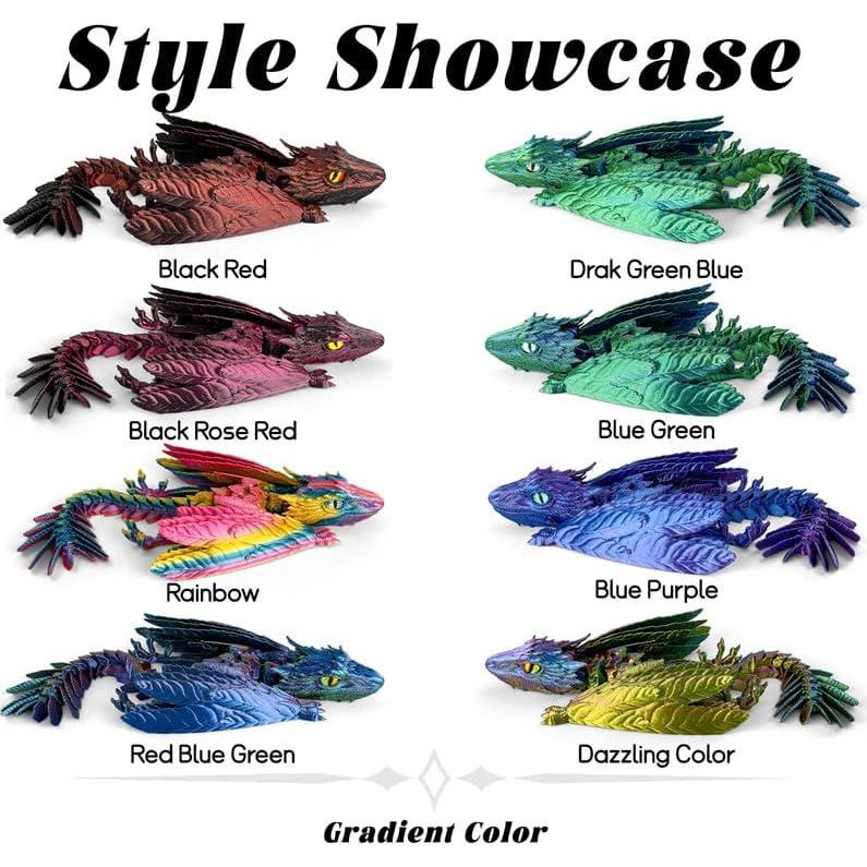 Dragón Wyvern Plumoso 3D Verde Noctilucente - Juguete Articulado