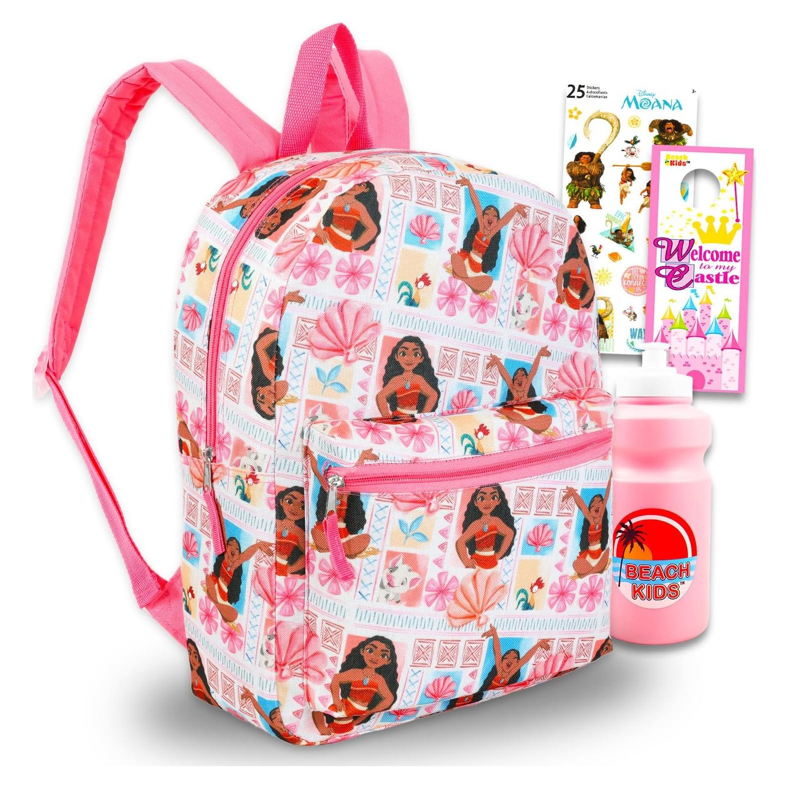 Mochila de Moana Disney 40.6cm + Botella de Agua y Stickers