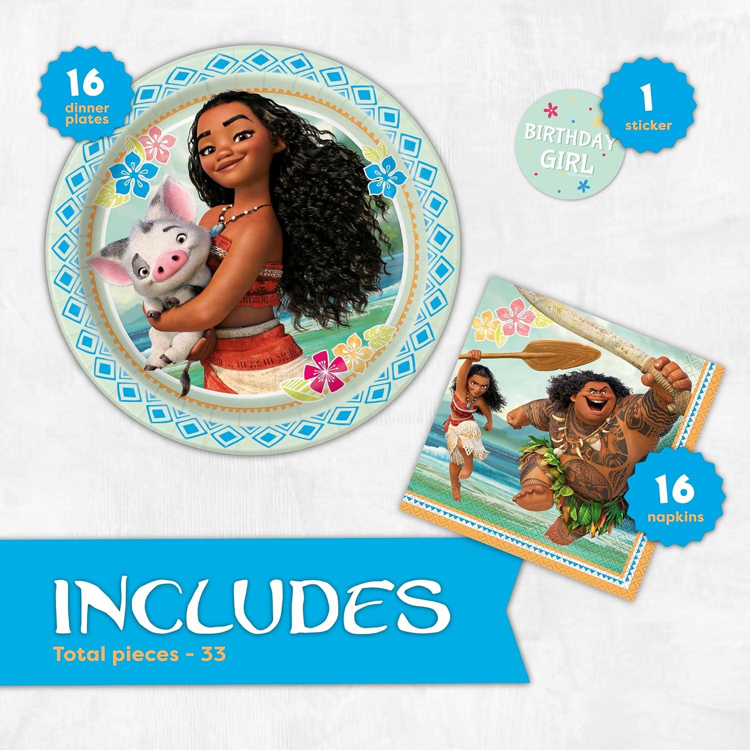 Decoraciones de Cumpleaños Moana | Vajilla para 16 Invitados