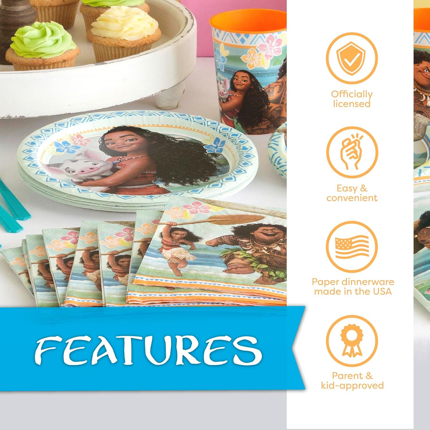 Decoraciones de Cumpleaños Moana | Vajilla para 16 Invitados