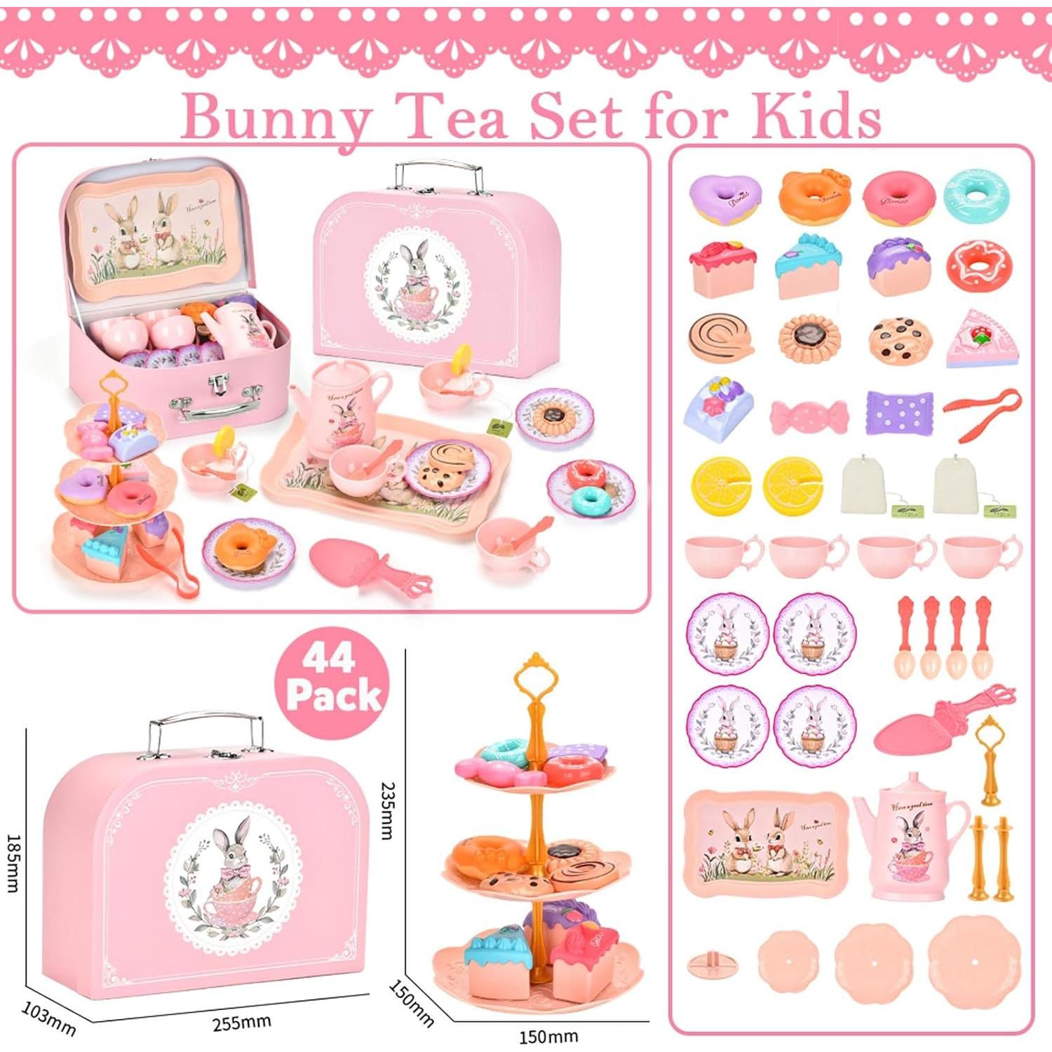 Juego de Té de Conejo - 46 Piezas para Niños 3 a 8 Años