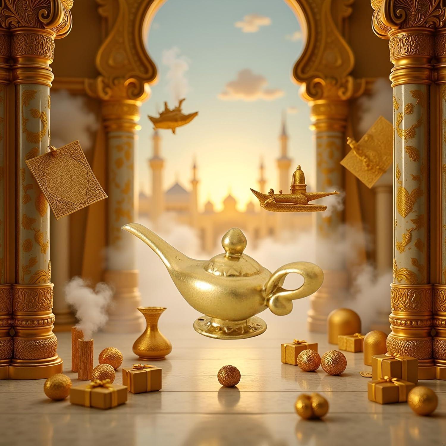 Lámpara de Genio Aladino Miniatura Dorada 1/12 para Muñecas