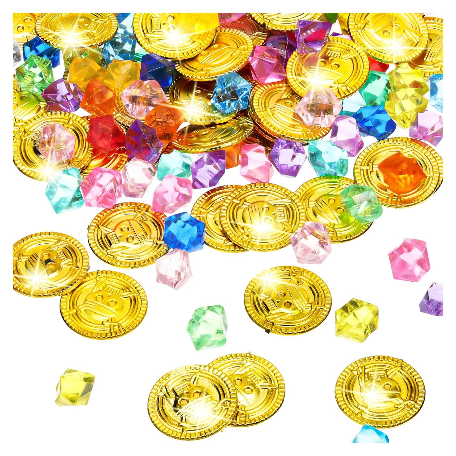 Hanaive 150 Pcs Monedas de Oro y Gemas Falsas para Fiesta