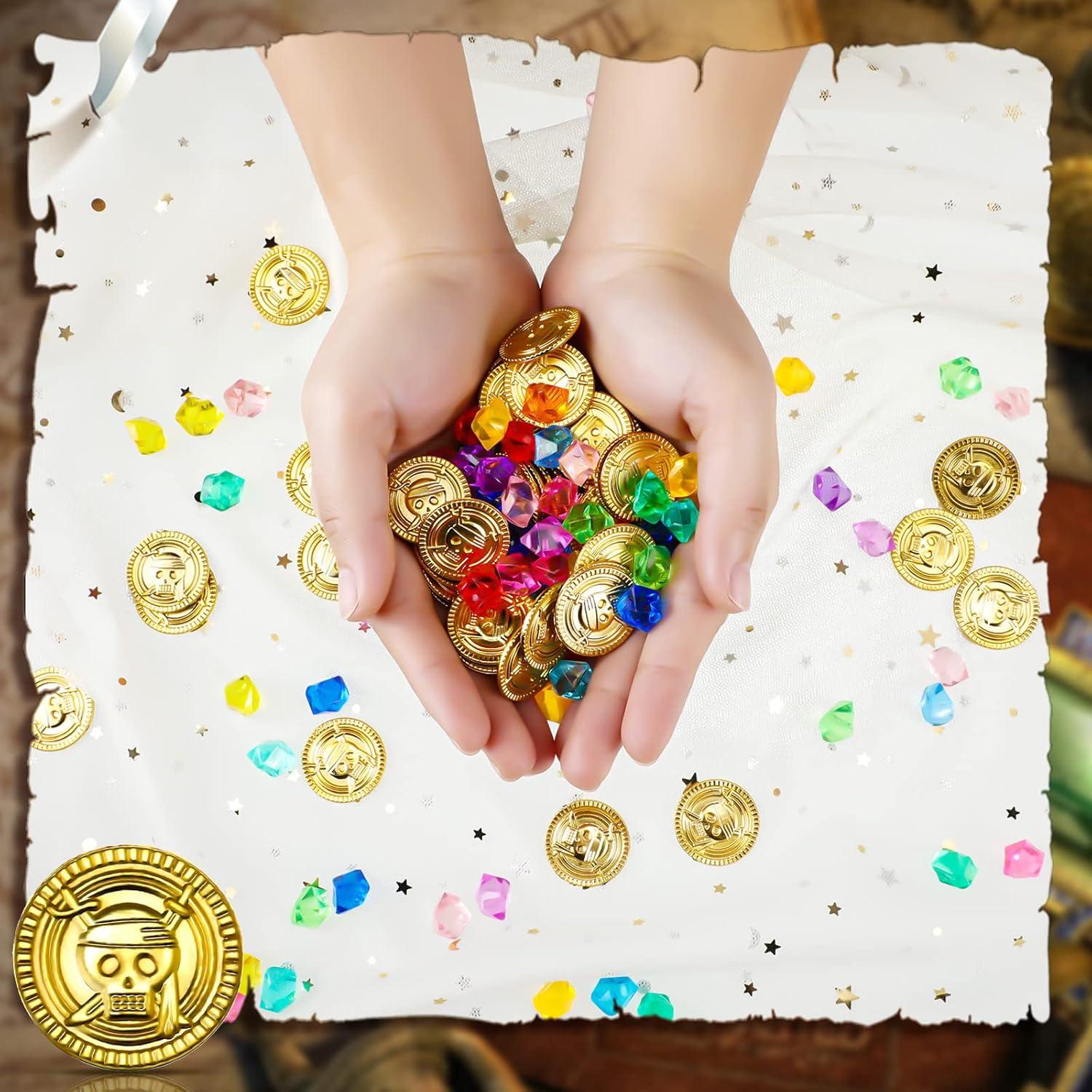 Hanaive 150 Pcs Monedas de Oro y Gemas Falsas para Fiesta